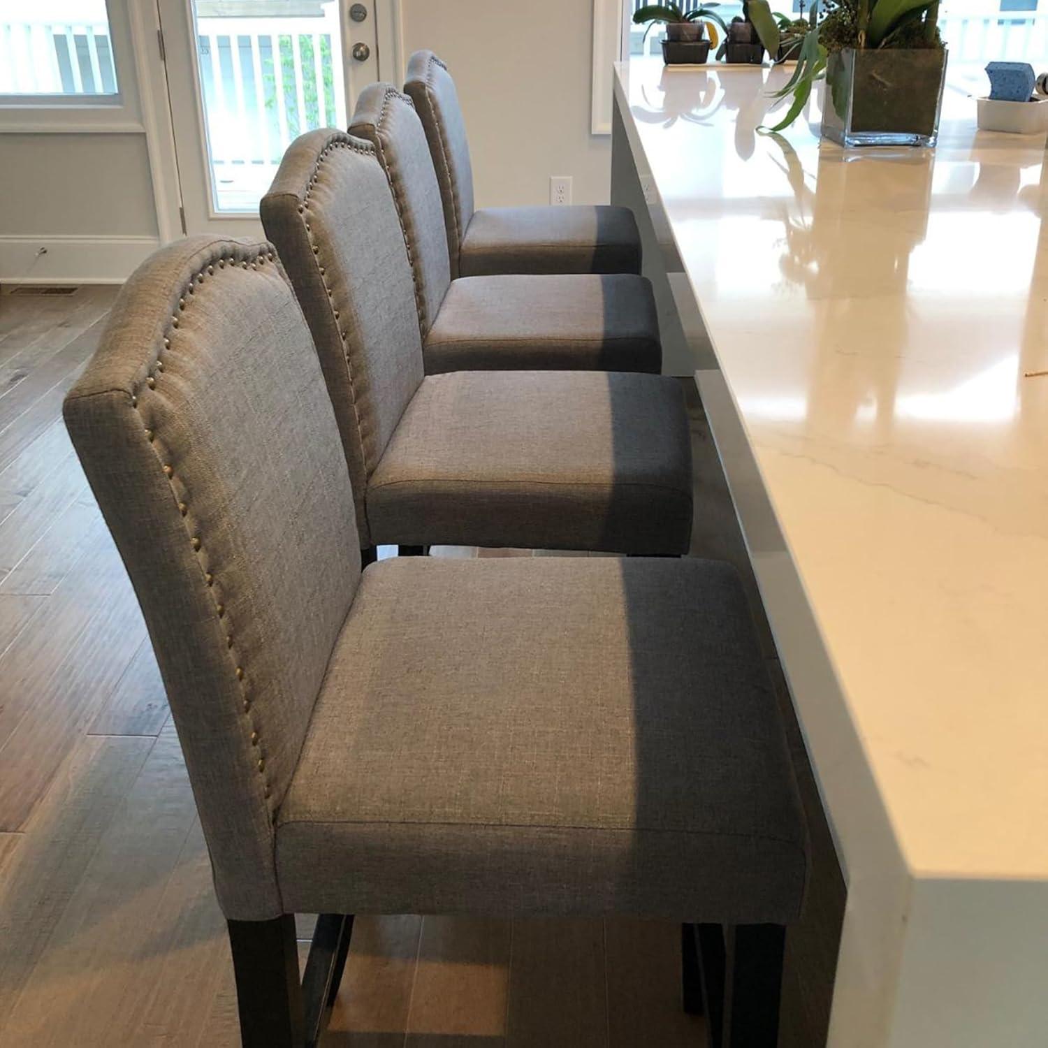 GOTMINSI Counter Height Bar Stool, Classic Upholstered 24 Inches Counter Height Stools Set of 4 barstools with Solid Wood Legs and Grey Fabric