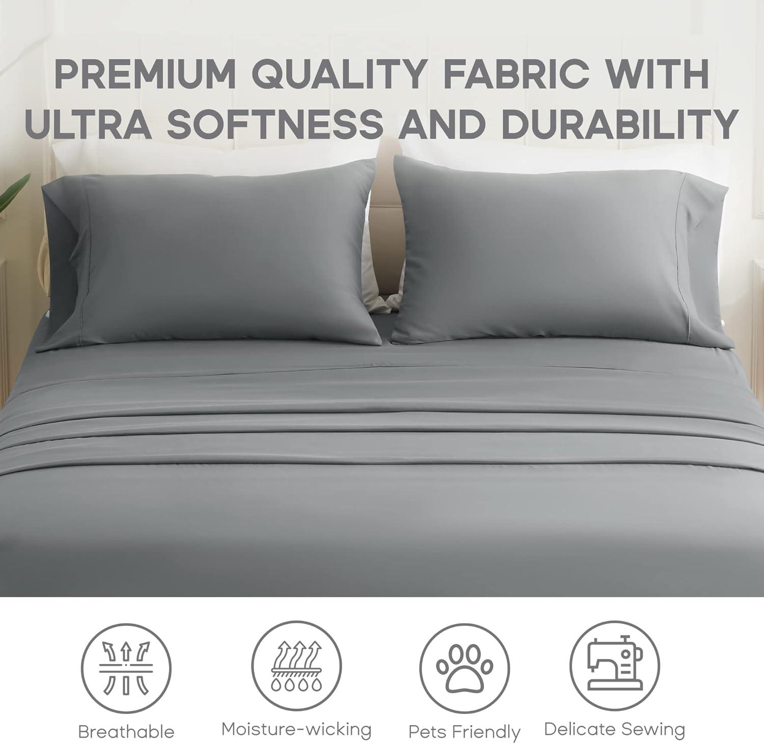 Full Gray Microfiber Deep Pocket Bed Sheet Set