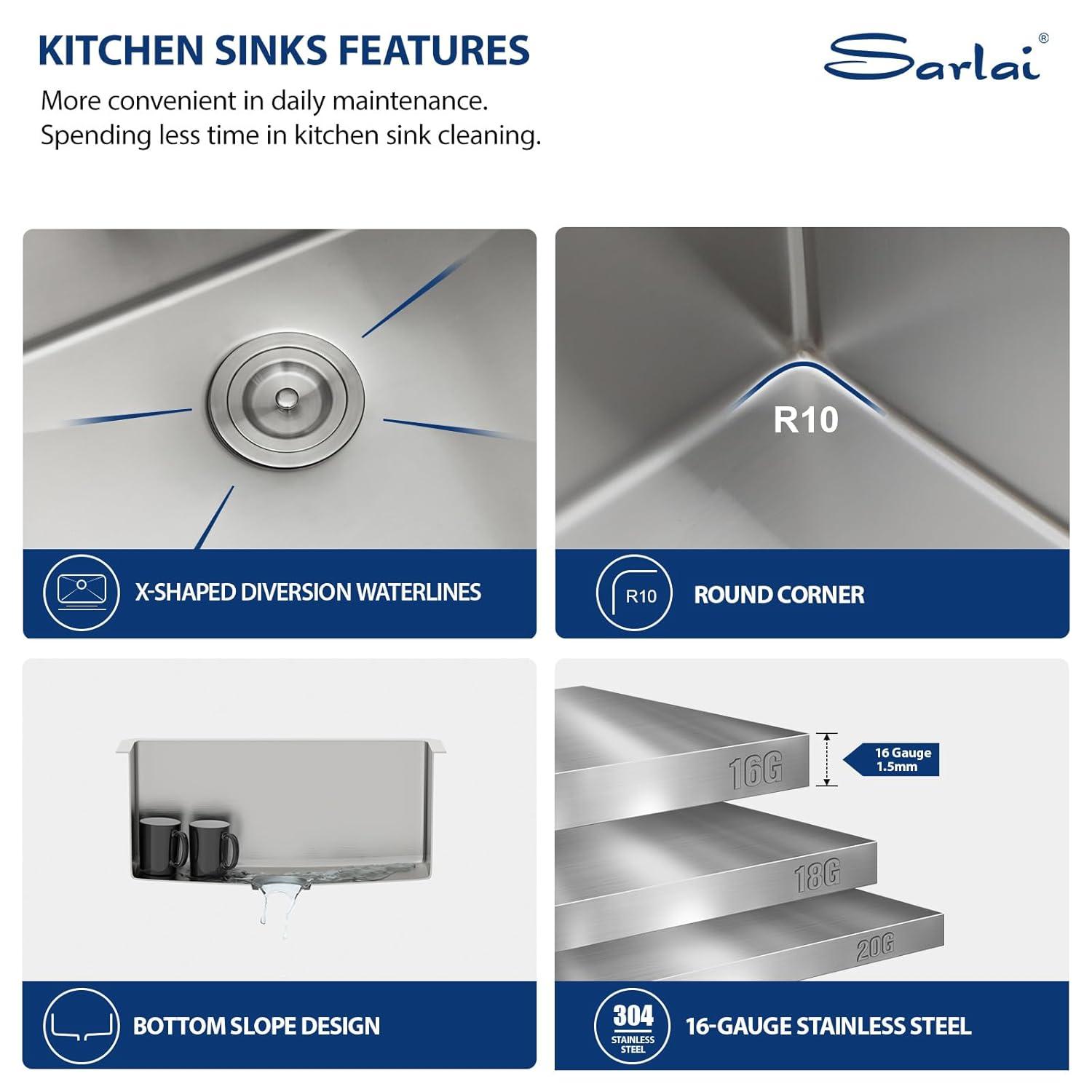 Sarlai 23 Bar Sink Stainless Steel - 23" x 18" Undermount Kitchen Sink Single Bowl 16 Gauge Stainless Steel RV Camper Wet Bar Prep Sink Basin