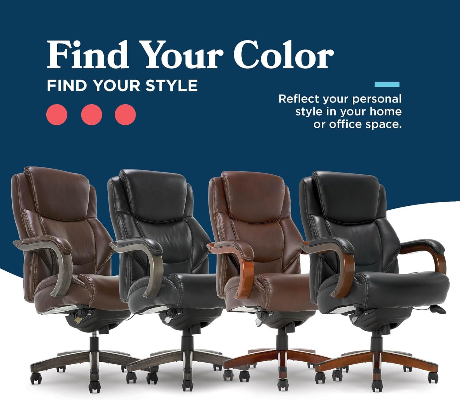 Delano Big & Tall Bonded Leather Executive Office Chair Gray - La-Z-Boy: Ergonomic, Adjustable, Wood Accents