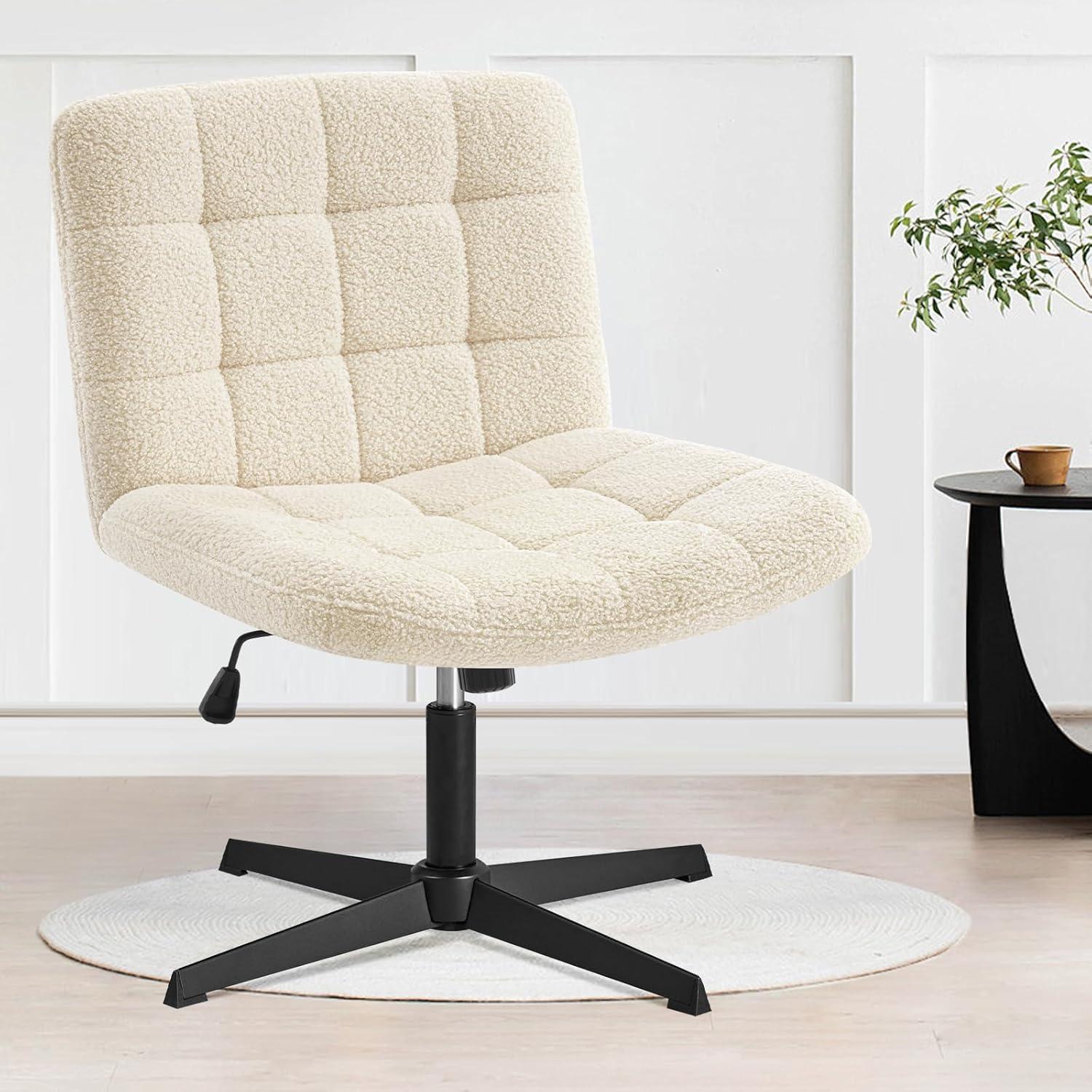 Ivory White Armless Ergonomic Swivel Task Chair