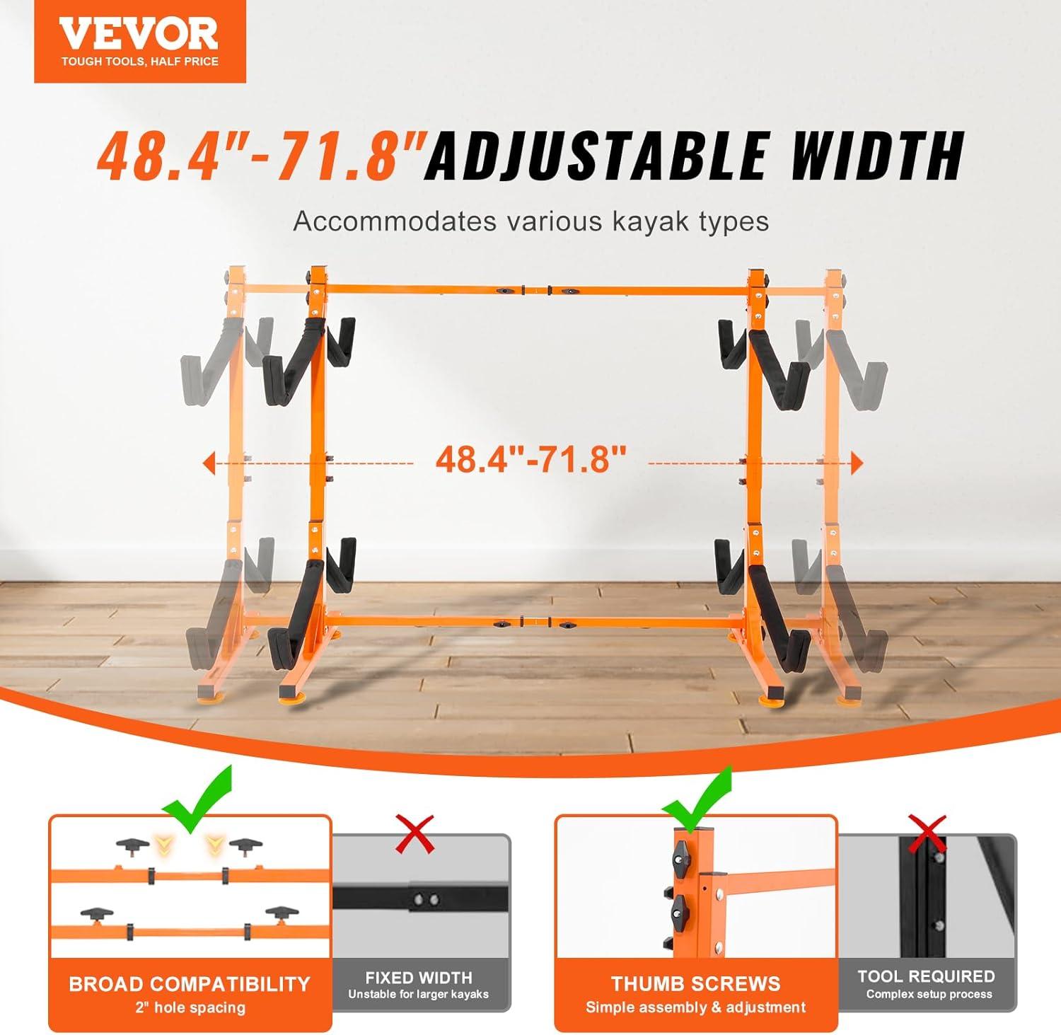 VEVOR Steel Freestanding Adjustable Kayak Rack DLS4G0000000D8BUTV0