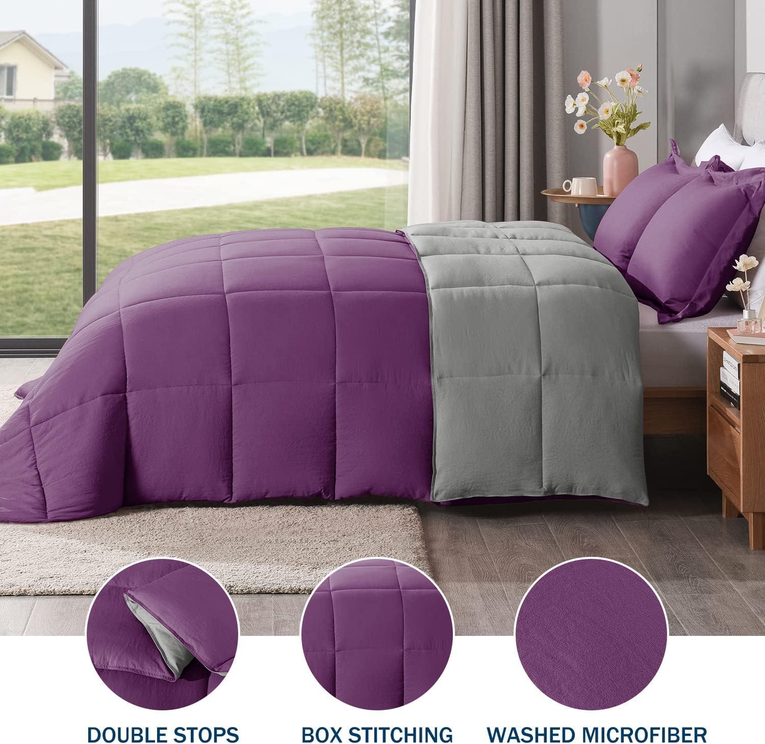 Queen Purple and Grey Reversible Microfiber Comforter Set