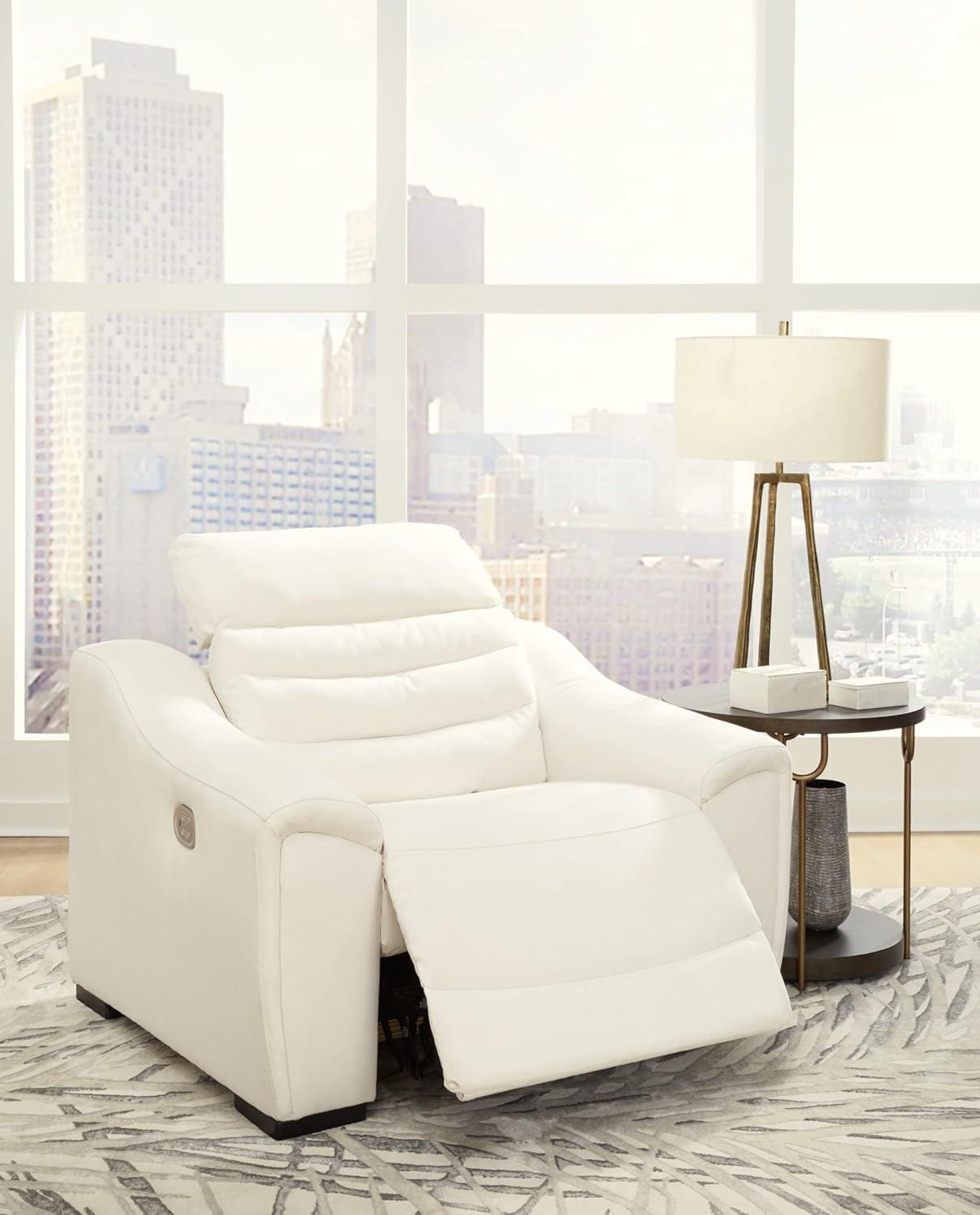 White Faux Leather Contemporary Recliner with Adjustable Headrest