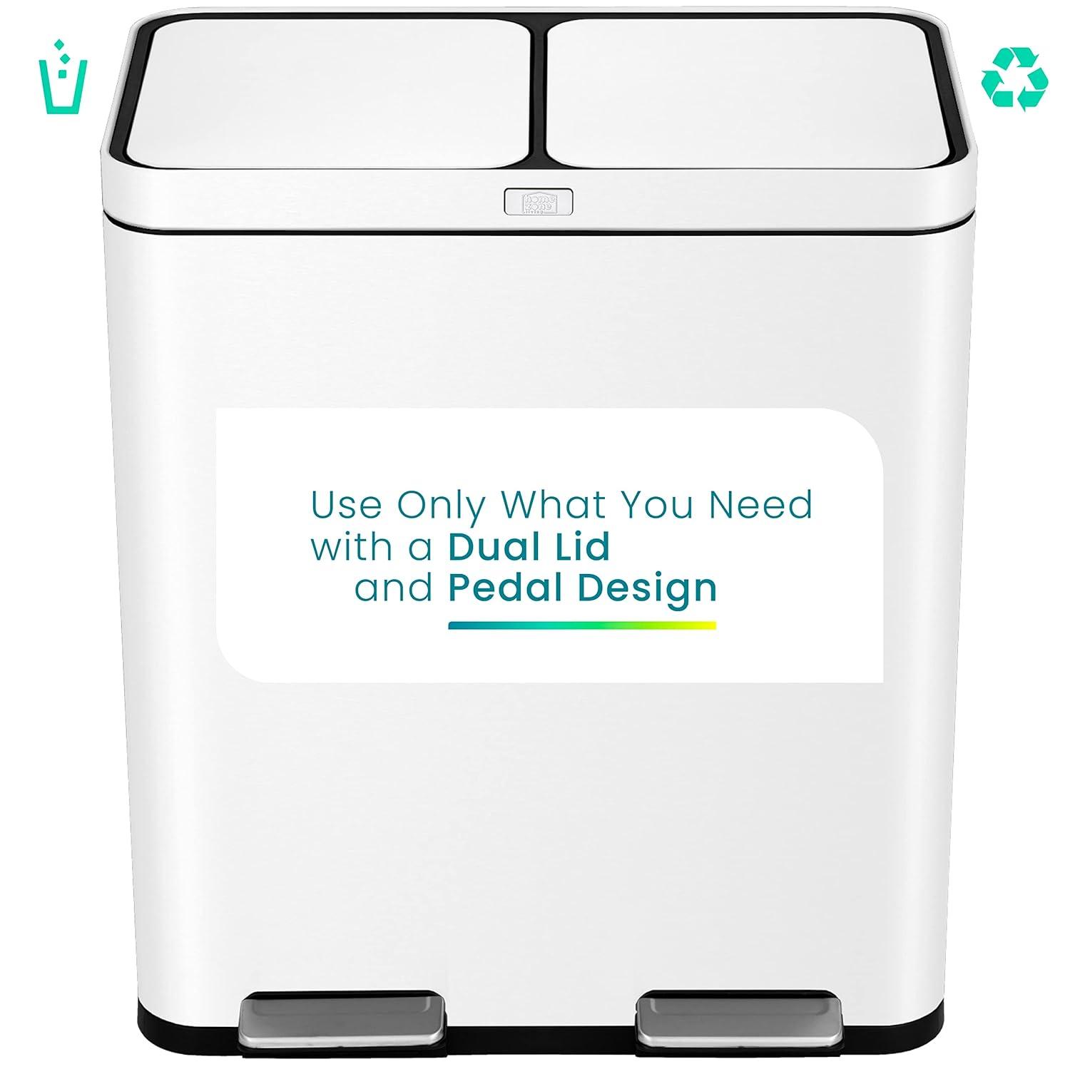 15.8 Gallon Stainless Steel Dual Kitchen Trash Can with CleanAura