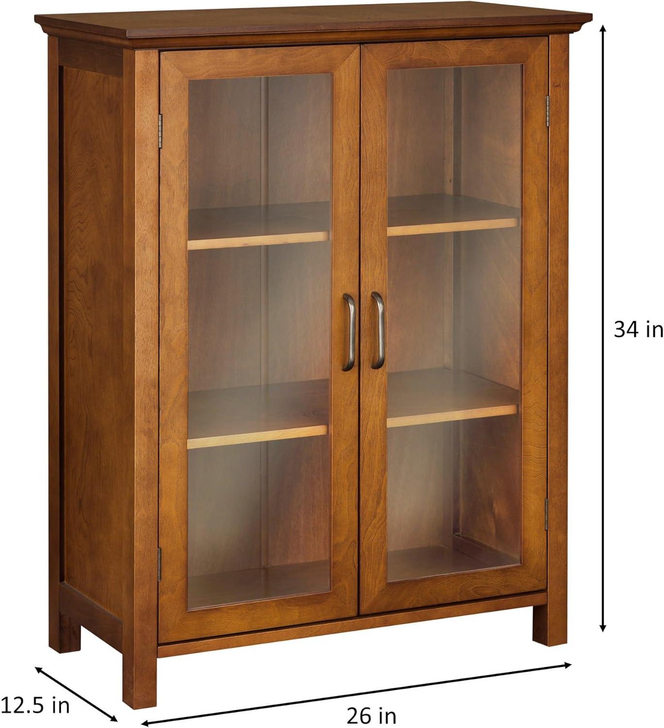 Teamson Home Avery Freestanding Two-Door Floor Accent Cabinet with Antique Brass Handles, Oiled Oak