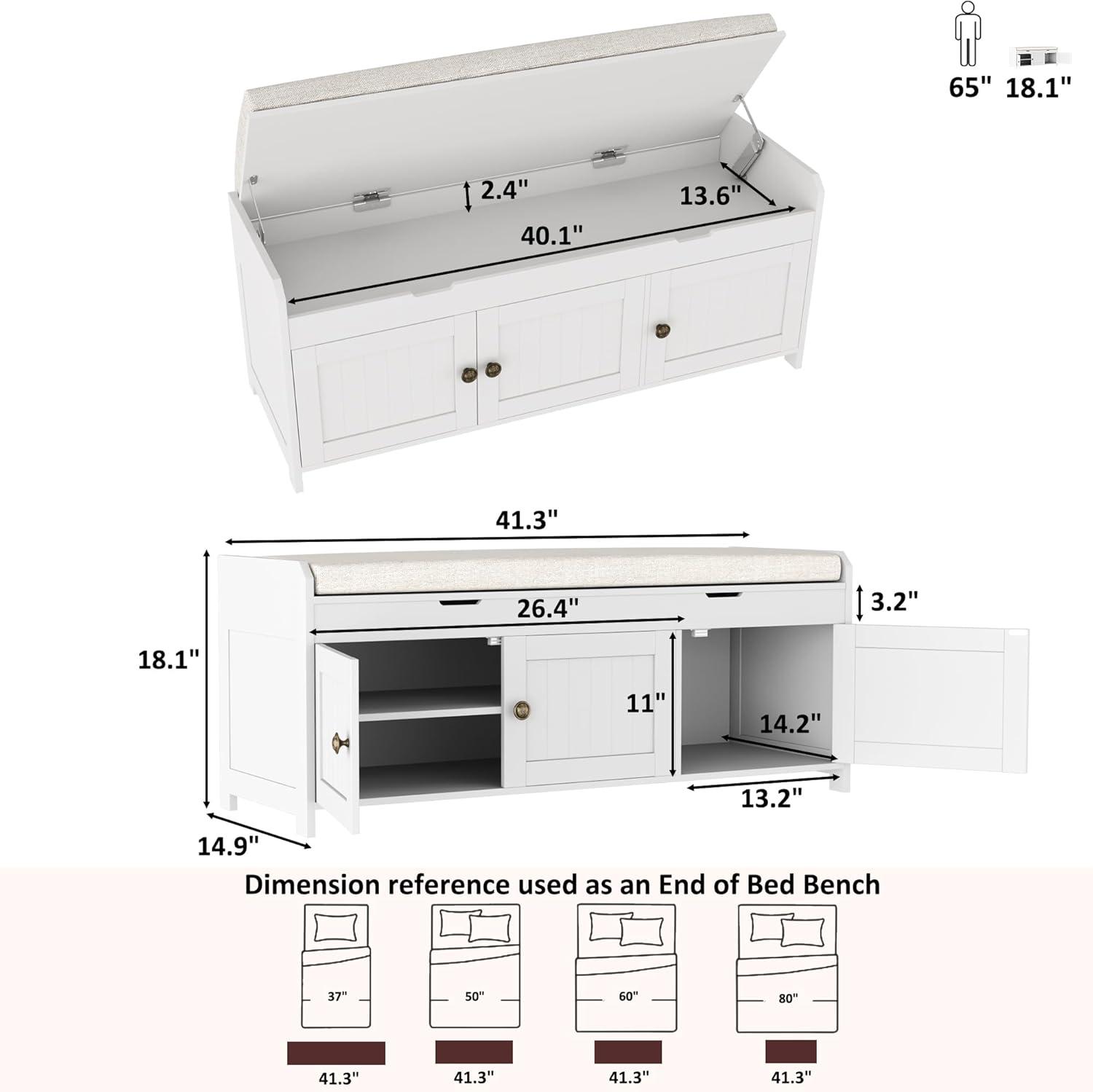 HOMEFORT 41.3" Shoe Bench with Lift Top Storage, Entryway Bench with Cushioned Seat, Wooden End of Bed Bench, Shoe Cabinet Bench with Hidden Storage Space, for Bedroom, Hallway,White