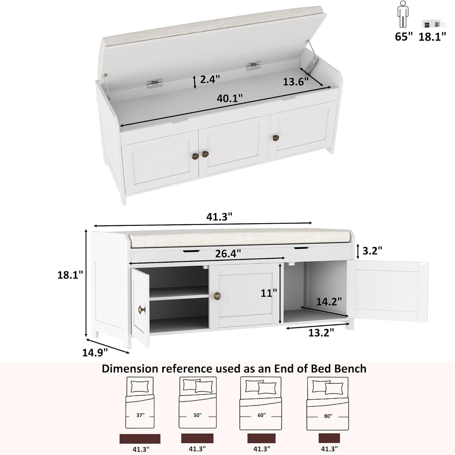 HOMEFORT 41.3" Shoe Bench with Lift Top Storage, Entryway Bench with Cushioned Seat, Wooden End of Bed Bench, Shoe Cabinet Bench with Hidden Storage Space, for Bedroom, Hallway,White