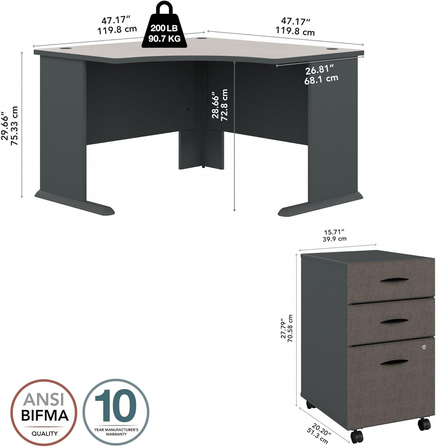Series A L-Shape Executive Desk with 3 Drawer Mobile Pedestal