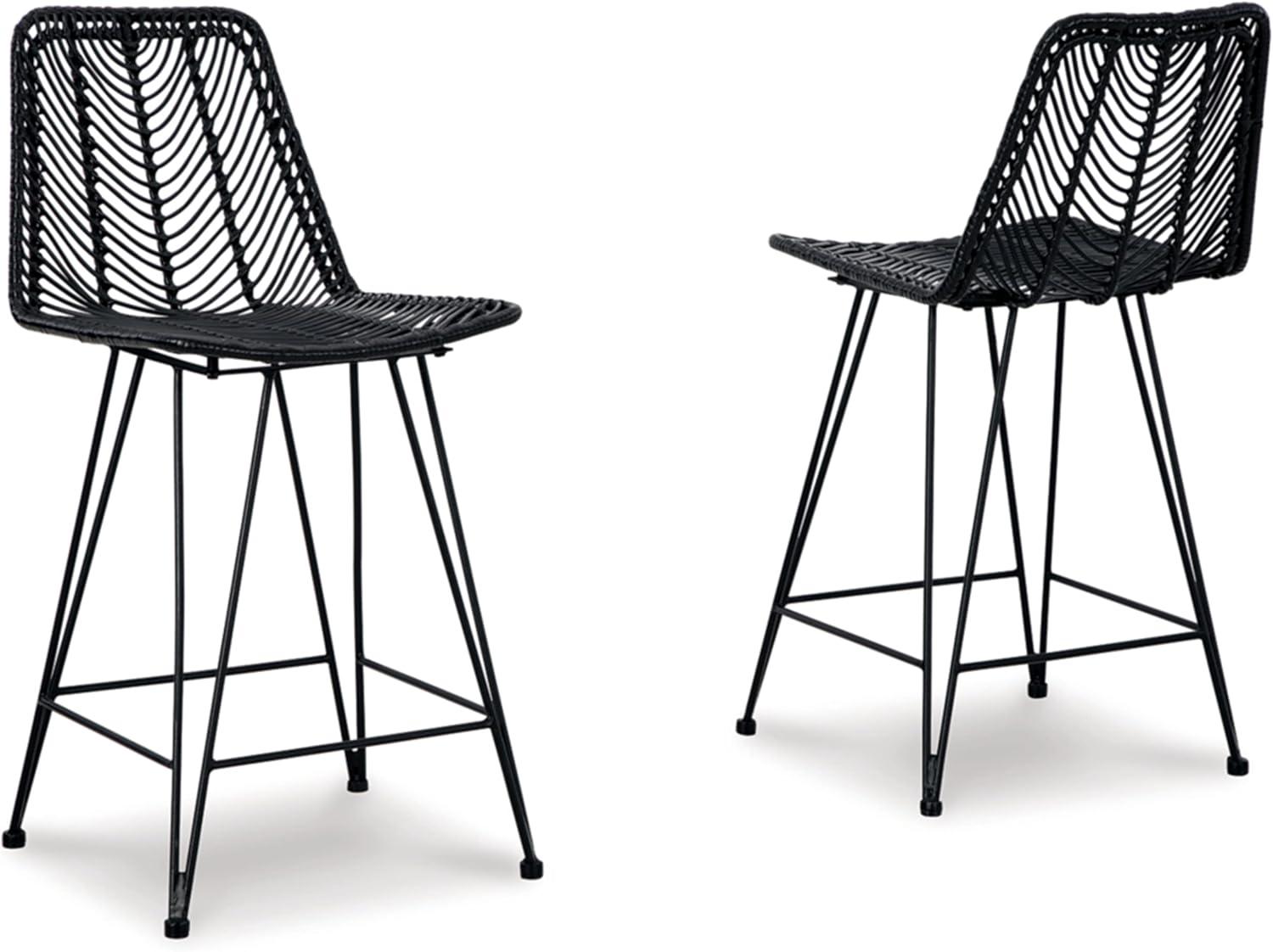 Black Metal Counter Height Bar Stool with Bucket Seat