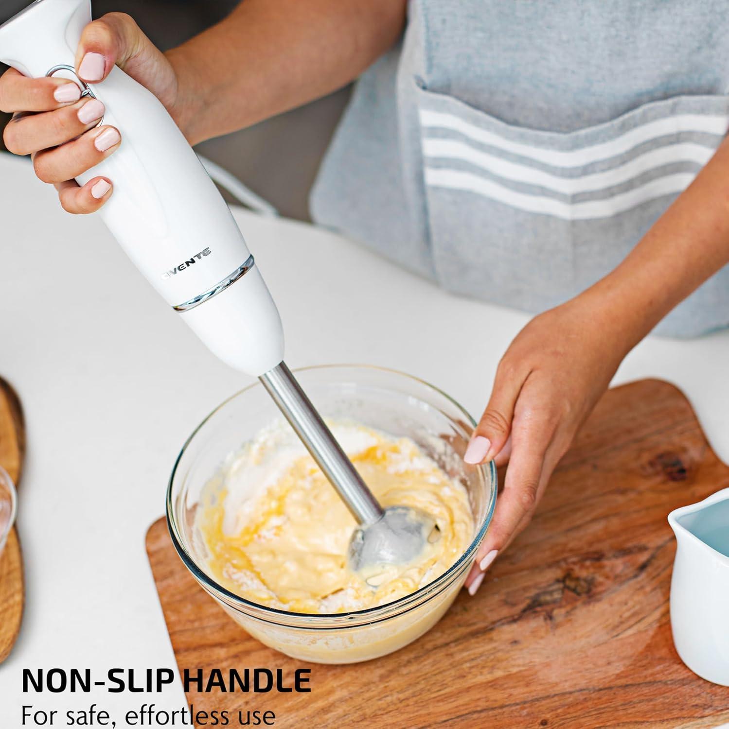 OVENTE Electric Immersion Hand Blender, 2 Mixing Speed w/ Stainless Steel Blades, White HS560W