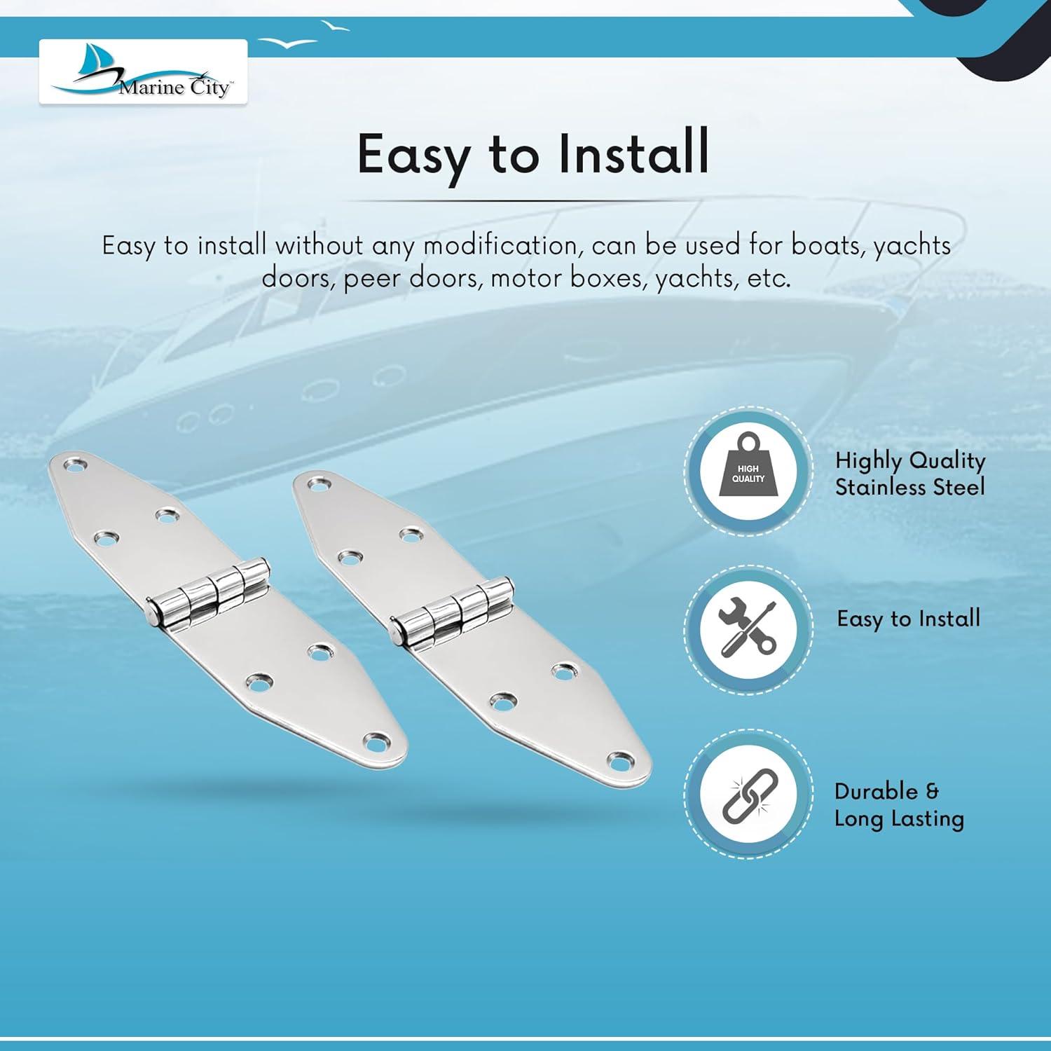 Marine City Pair of Stainless-Steel Marine Hatch Strap Hinge7-1/4" 1-5/8"