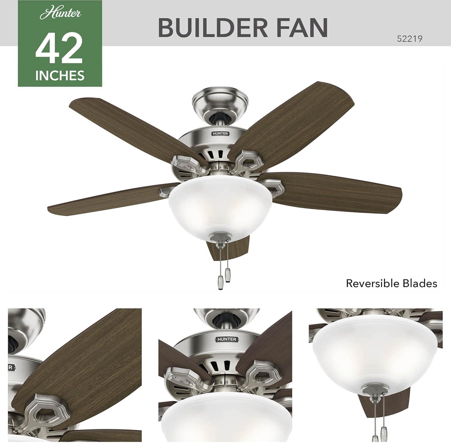 42" Builder 5 - Blade Standard Ceiling Fan with Pull Chain and Light Kit Included