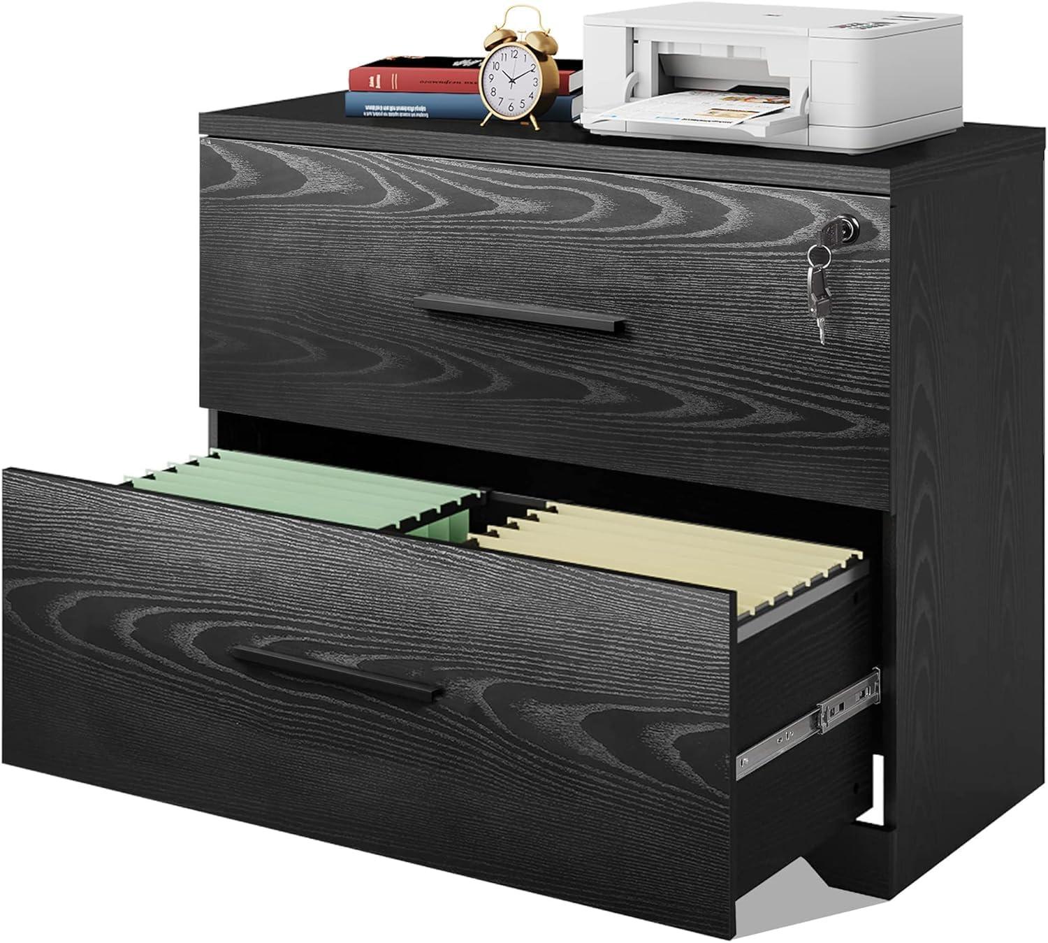 Black MDF 2-Drawer Lockable Lateral File Cabinet