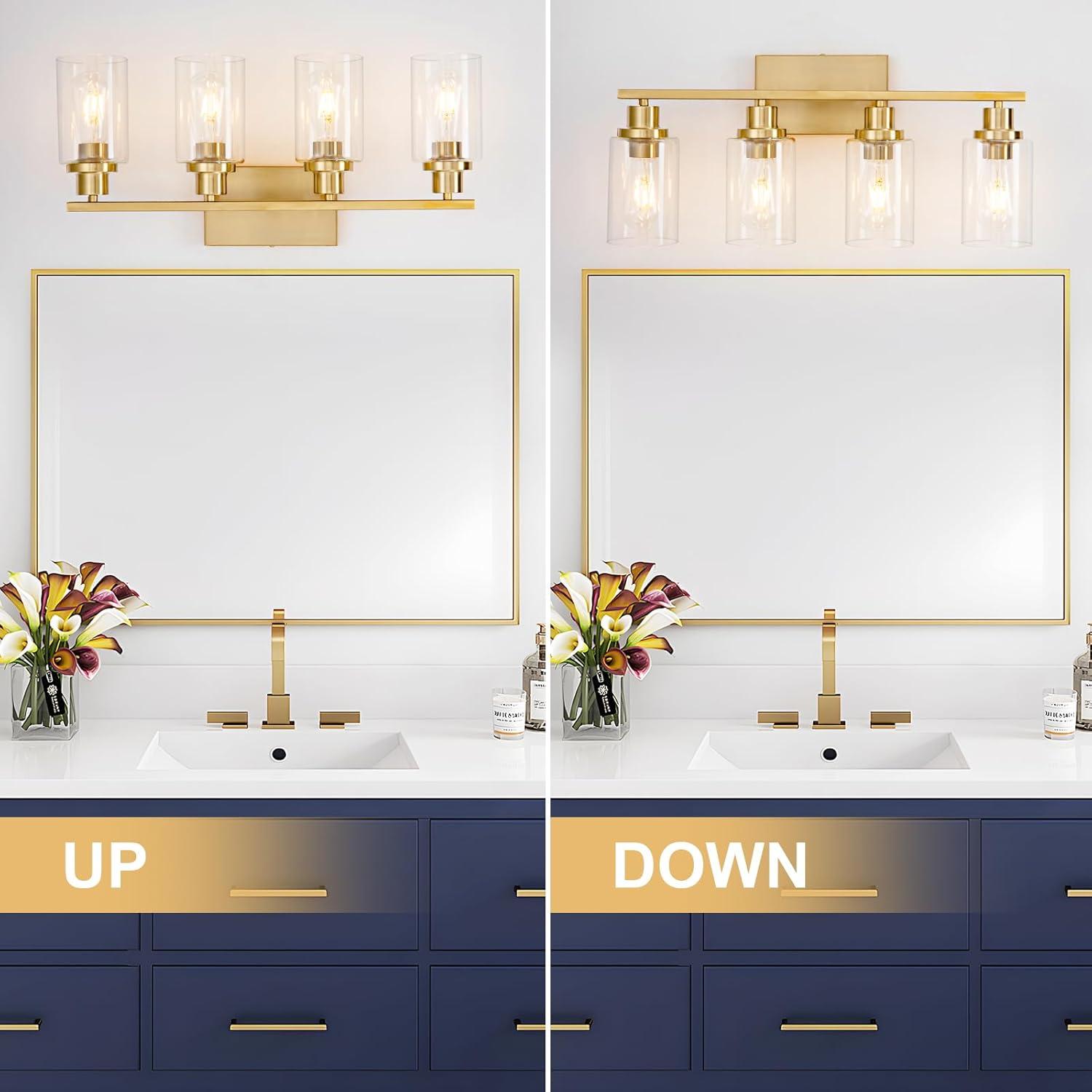 Gold 4-Light Modern Vanity Fixture with Clear Glass Shades