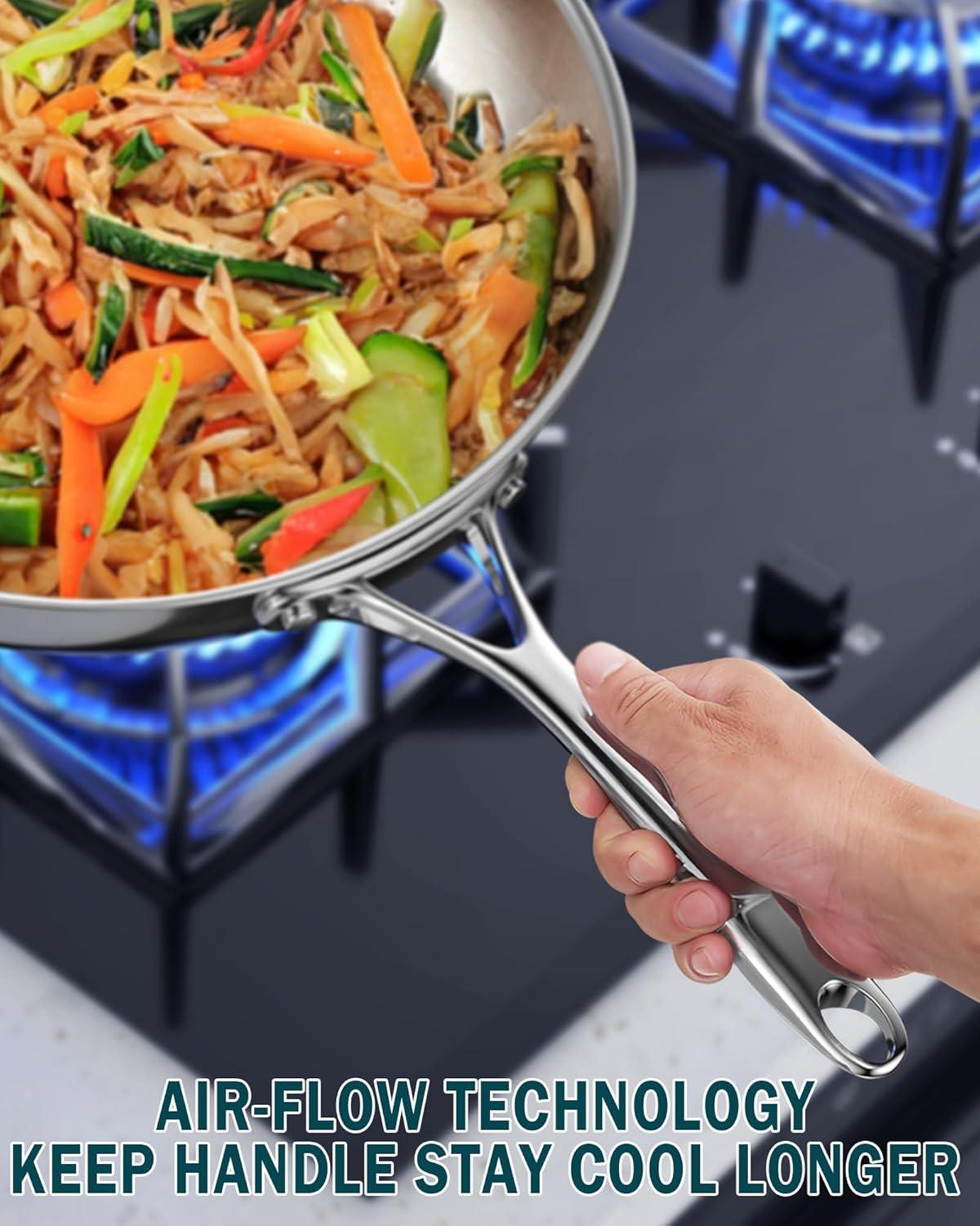 Cooks Standard Cooks Standard Multi-ply Clad Stainless Steel Wok Stir Fry Pan, 10.5 Inch Induction Wok With Lid, Flat Bottom Wok, Silve