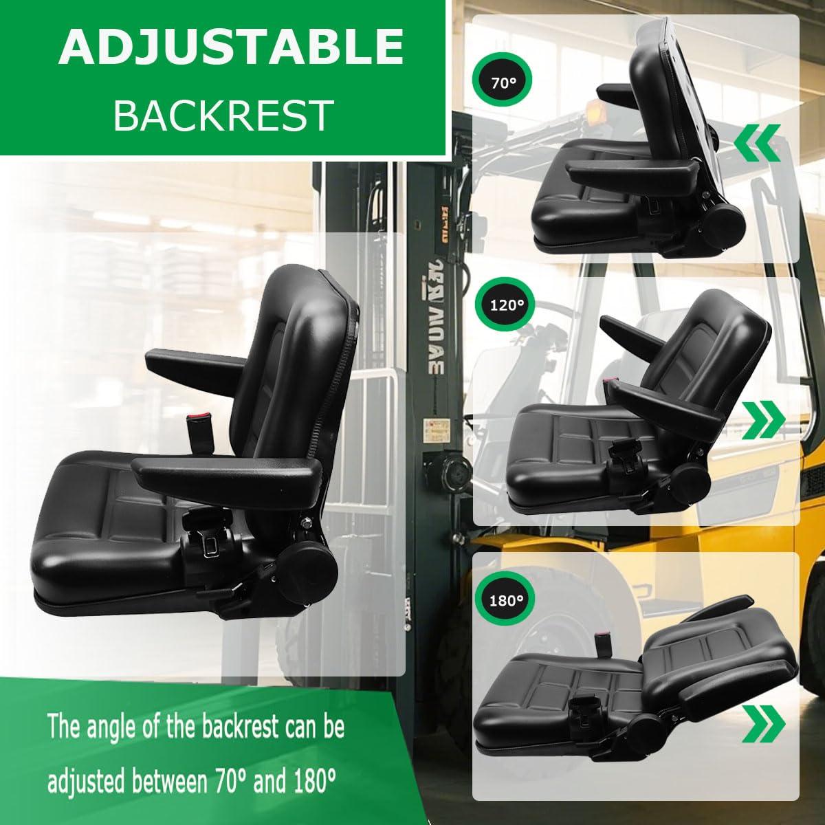 Black Adjustable PVC Forklift and Tractor Seat with Armrests
