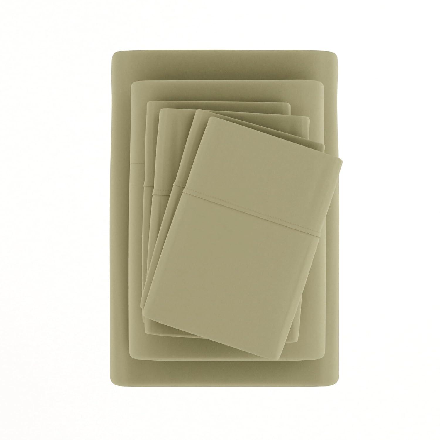 Full, Sage Solid Microfiber 6 Piece Bed Sheet Set, by Noble Linens
