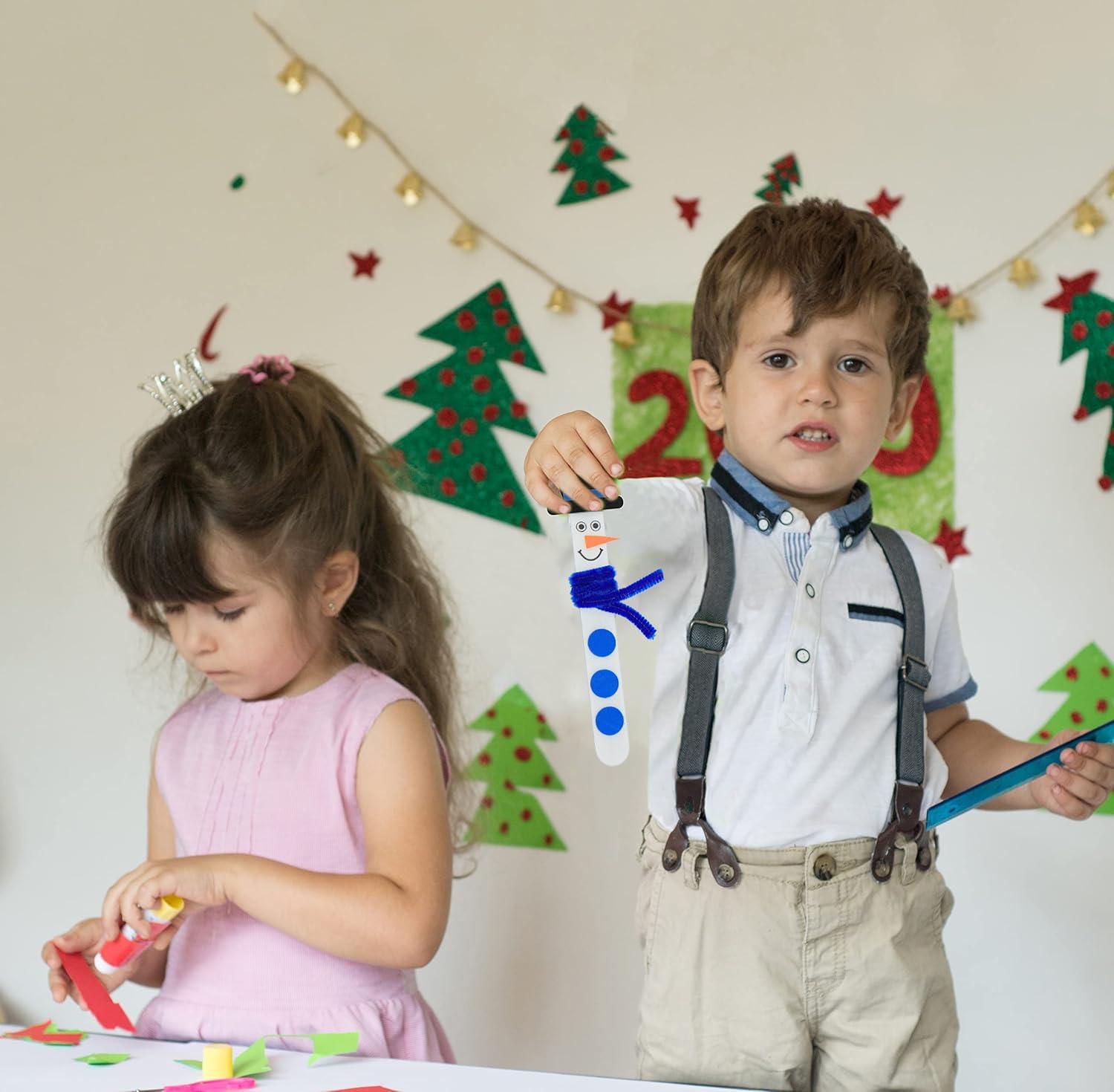 4E's Novelty 12 Pack Christmas Snowman Stick Ornament Craft Kit - Fun DIY Snowman Ornament Kit, Complete Snowman Popsicle Stick Craft for Ages 2-8