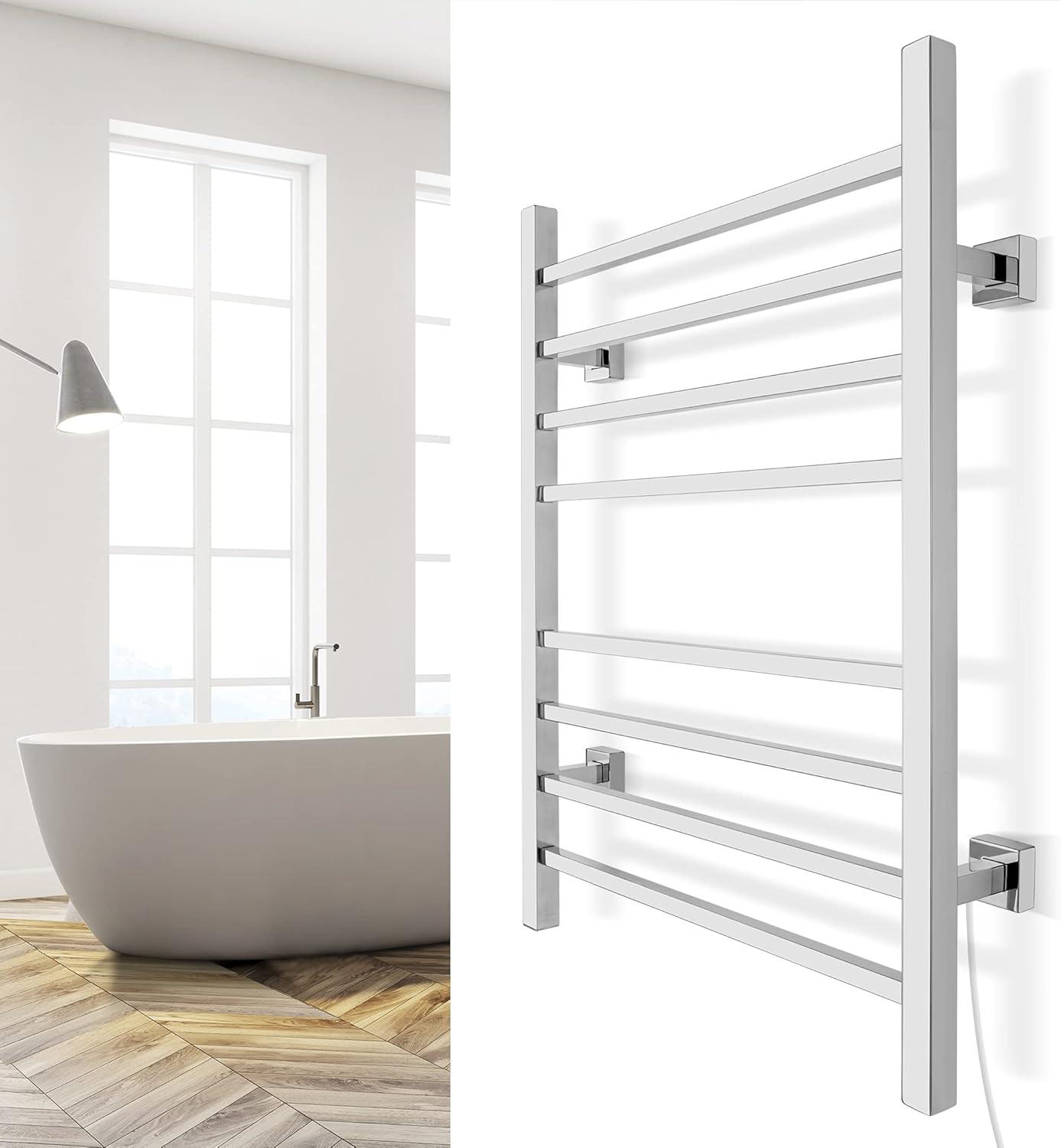 Sierra Electric Wall-mounted Towel Warmer, Polished, 8 Bars, Dual Connection