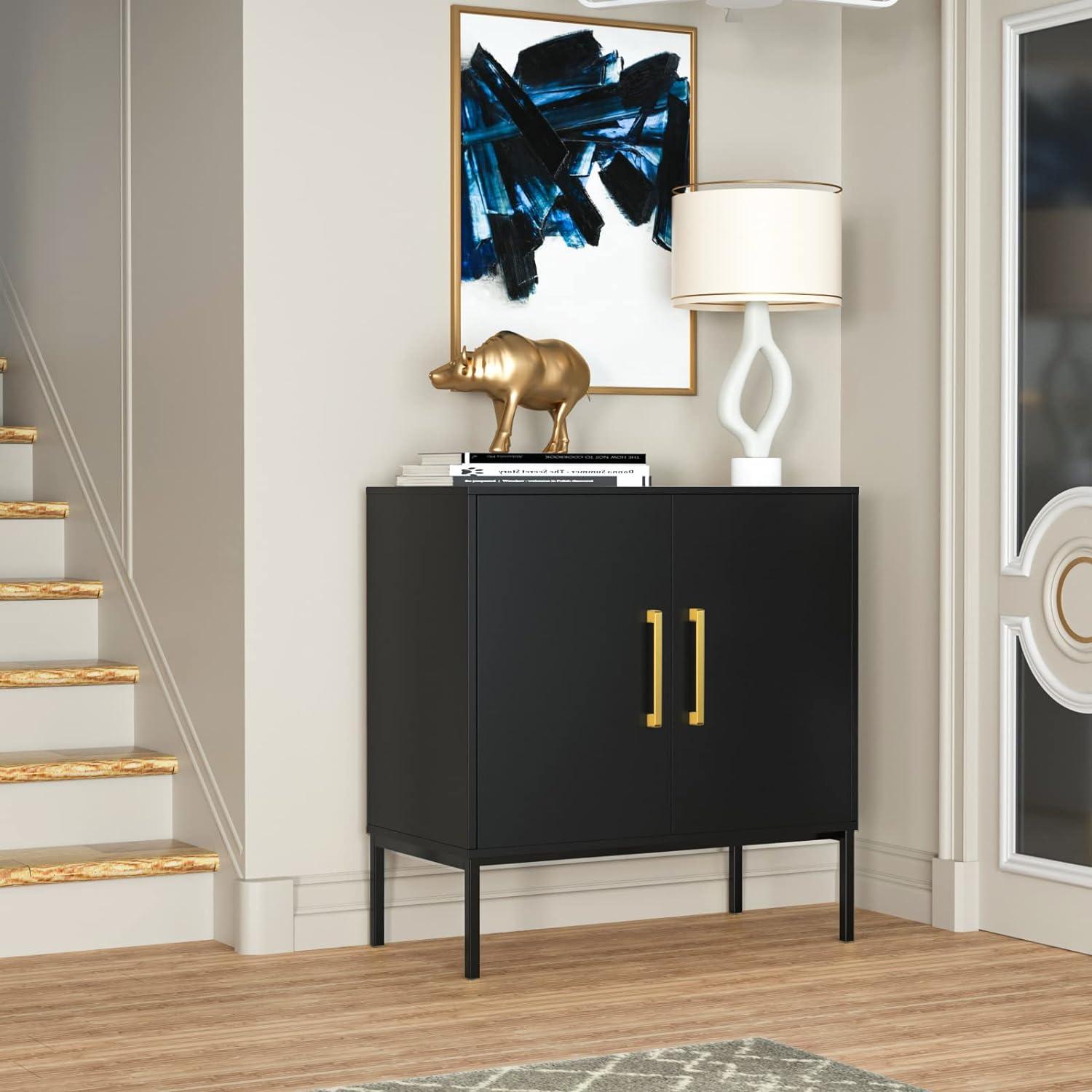 Sideboard Buffet Cabinet, Black Storage Cabinet with 2 Doors and Adjustable Shelves, Accent Cabinet for Dining Room,Hallway