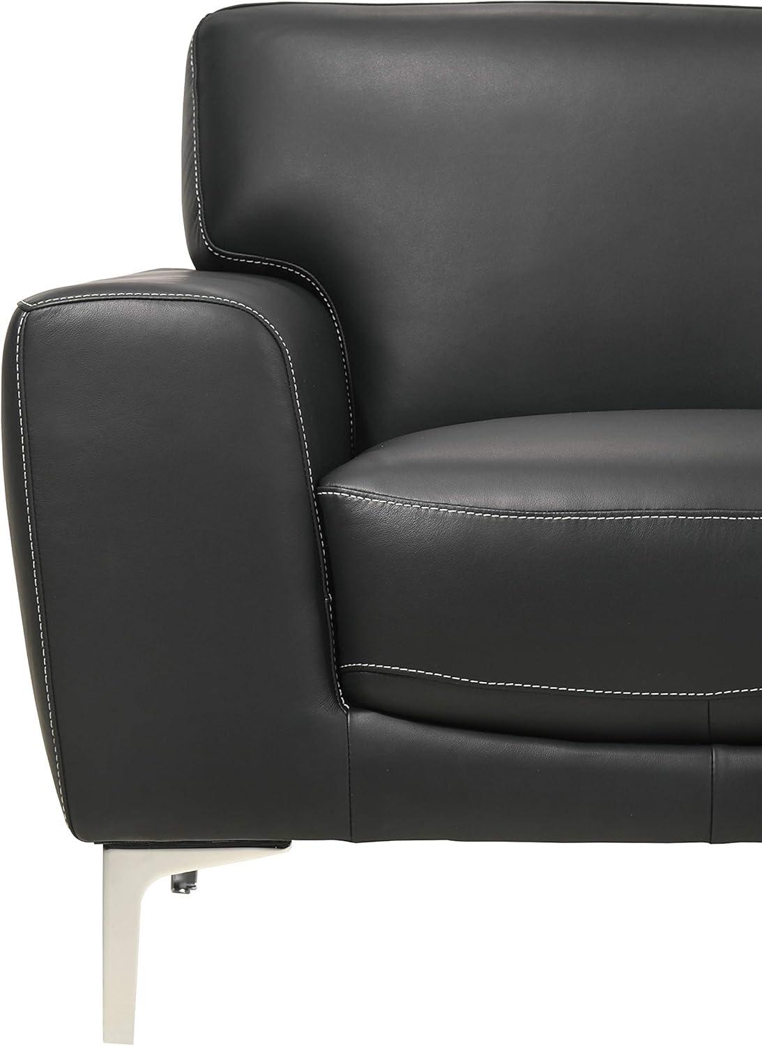 Transitional Carrara Black Leather Loveseat with Metal Legs