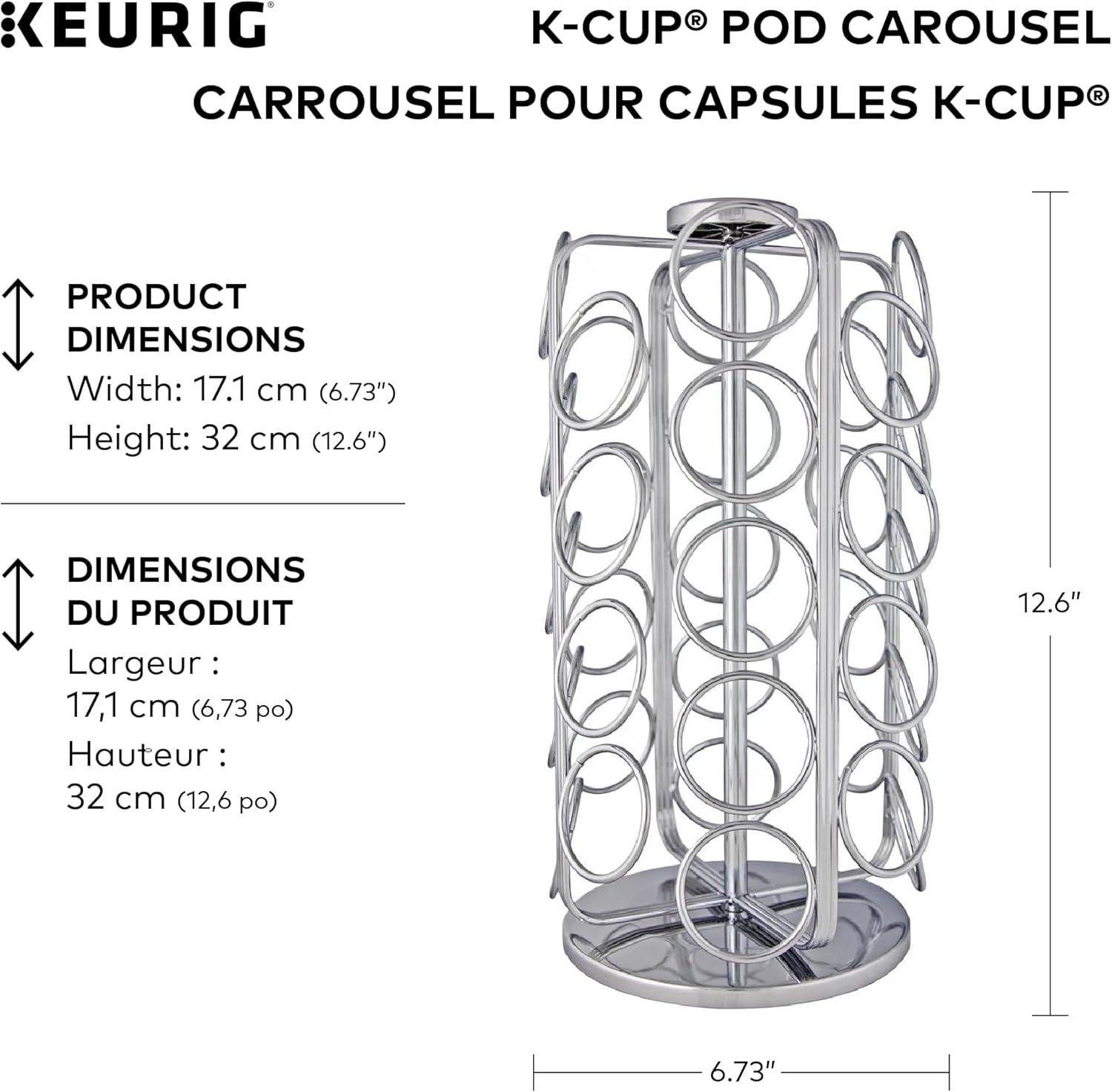 Keurig 36 K-Cup Pod Carousel: Silver Metal Freestanding Coffee Pod Holder & Organizer, Kitchen Storage Rack