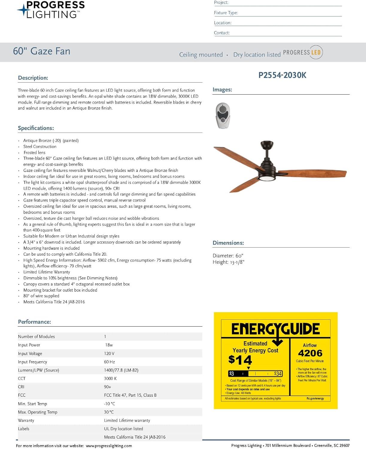 Gaze Collection 60" LED Three-Blade Ceiling Fan