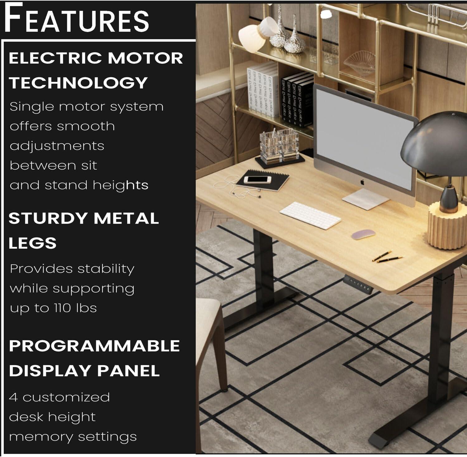 Hanover 47-In. Electric Sit or Stand Desk with Adjustable Heights, Natural