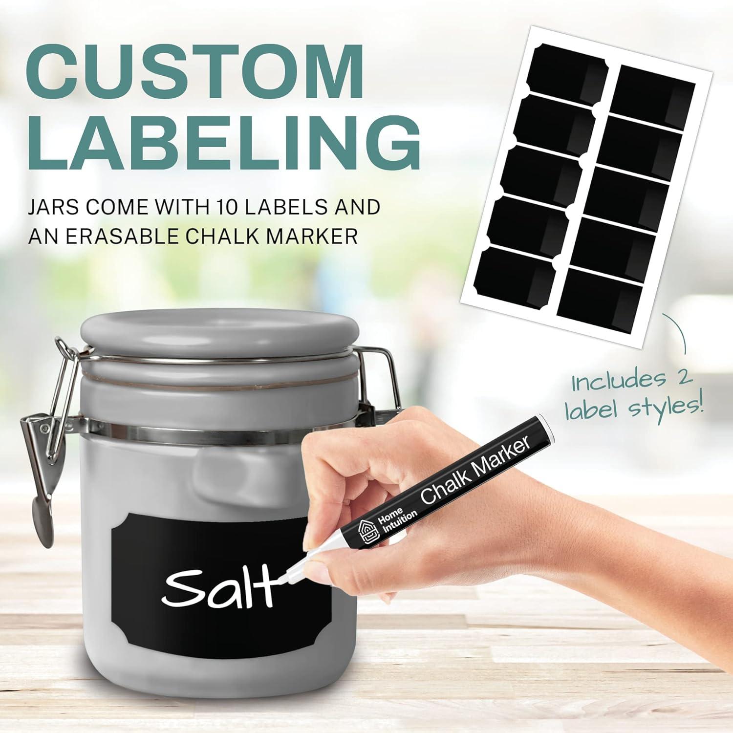 Home Intuition Home Intuition Ceramic Kitchen Canisters Set of 4 with Wooden Spoons Reusable Chalk Labels, Coffee, Tea (Red)