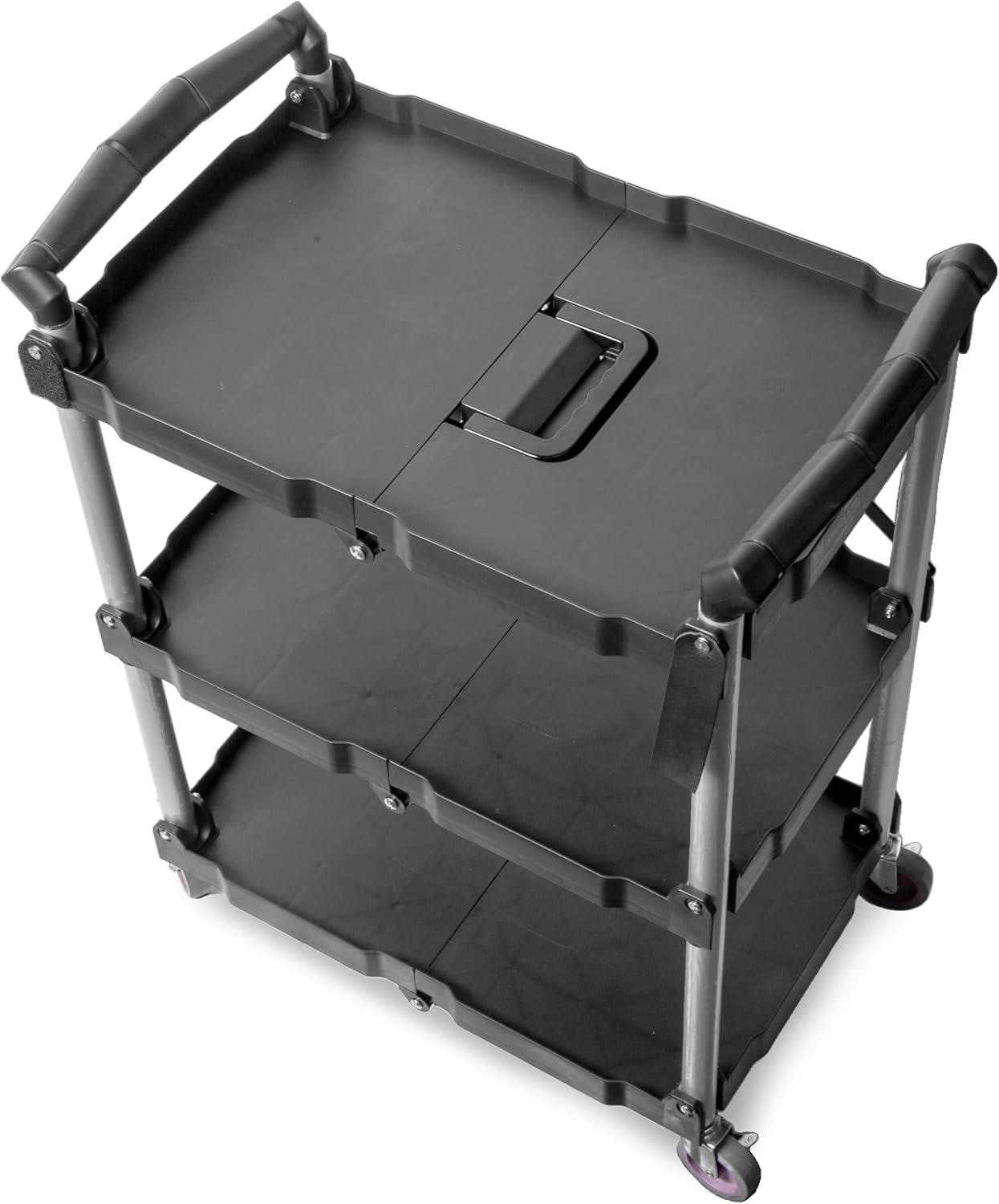 Compact Foldable Service Utility Cart, Three Tier with 165-Pound Capacity (73065)