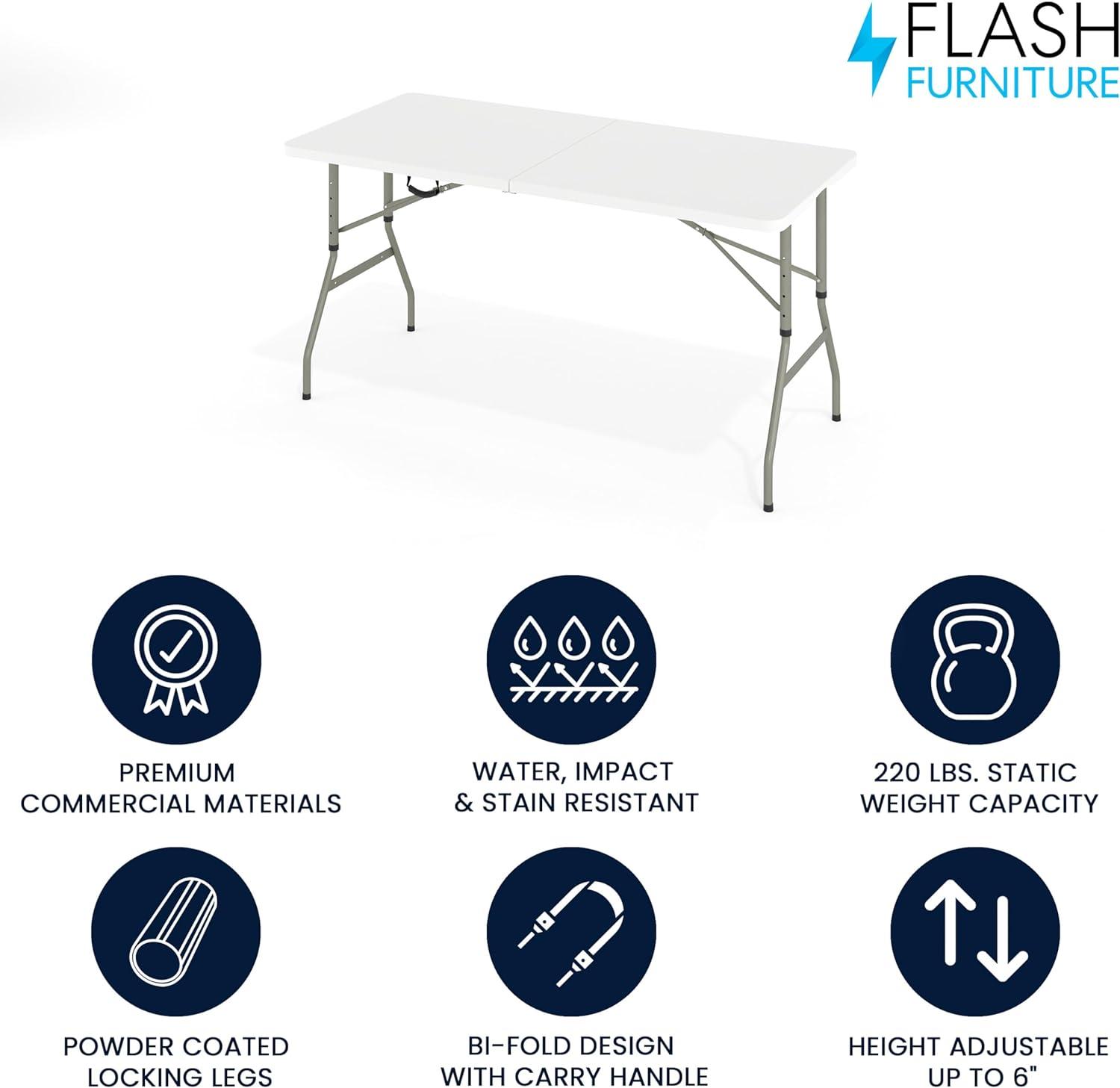 Parker 60'' Adjustable Height Plastic Folding Event Table with Carrying Handle by Flash Furniture