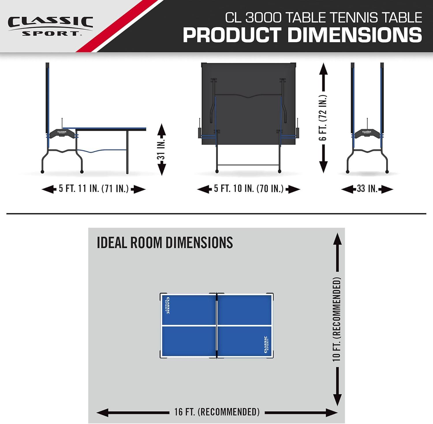 EastPoint Sports Classic Sport 15mm Table Tennis Table, Tournament Size 9 ft. x 5 ft. for Indoor Game Room