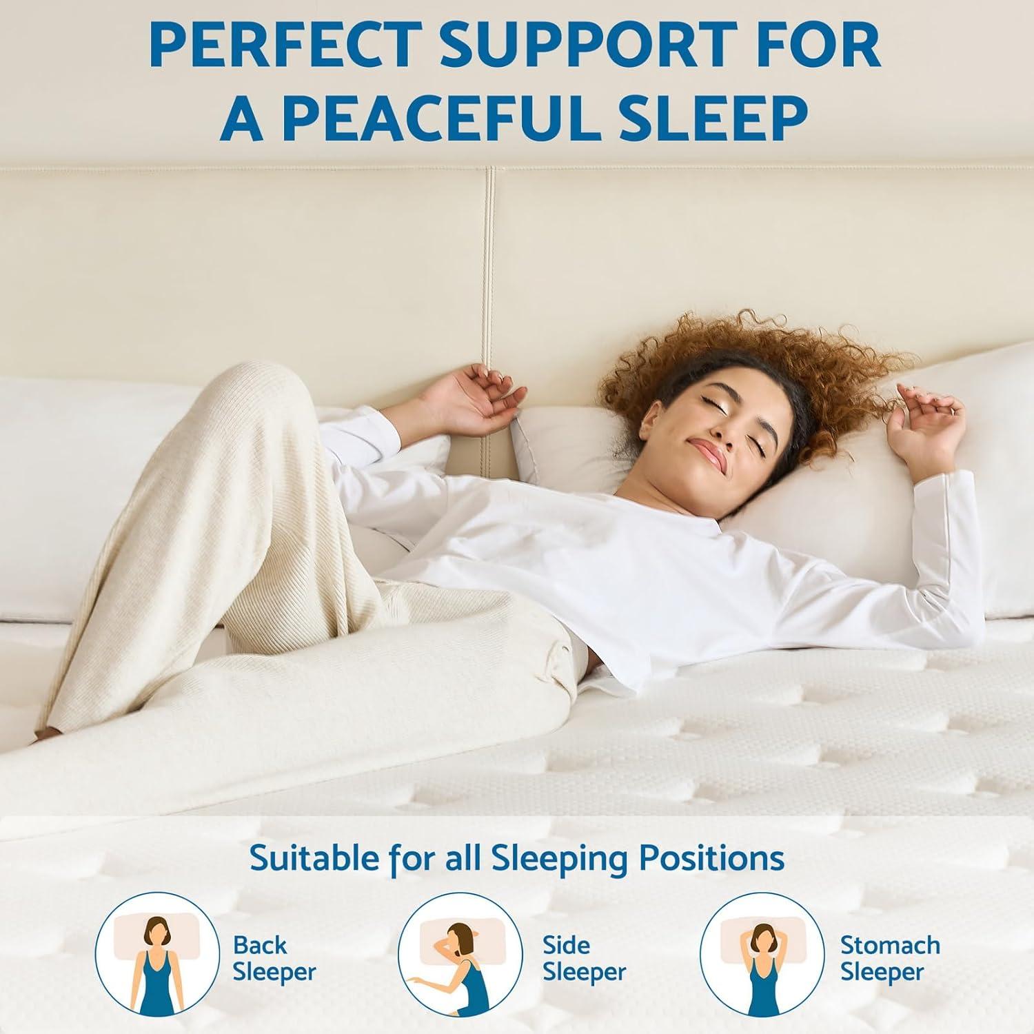 BedNew 10 inch Queen Mattress, Medium Firm, Pillow Top Hybrid Pocket Spring Mattress in a Box