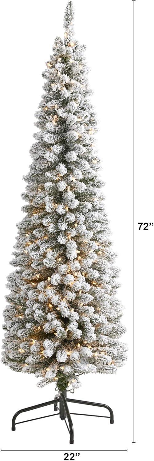 Nearly Natural 6' Pre-Lit Flocked Artificial Christmas Tree Clear Lights: Indoor Seasonal Decor