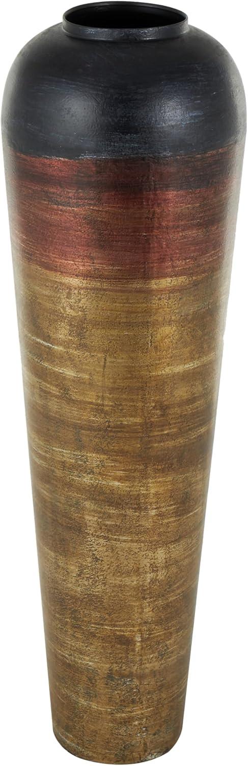 DecMode 28" Tall Floor Mediterranean Style Brown Metal Vase with Hammered Details and Handles