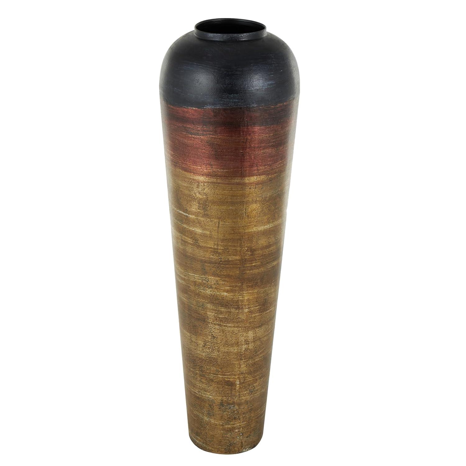 DecMode 28" Tall Floor Mediterranean Style Brown Metal Vase with Hammered Details and Handles