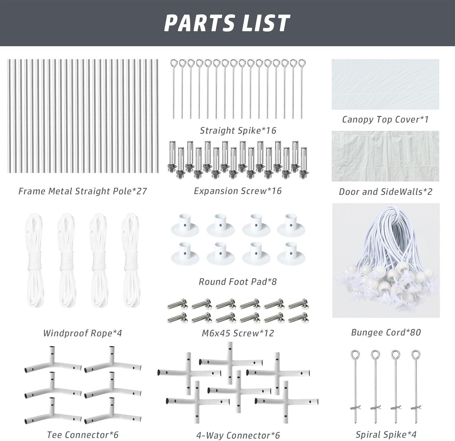 White 10' x 20' Portable Metal Frame Carport with Windows