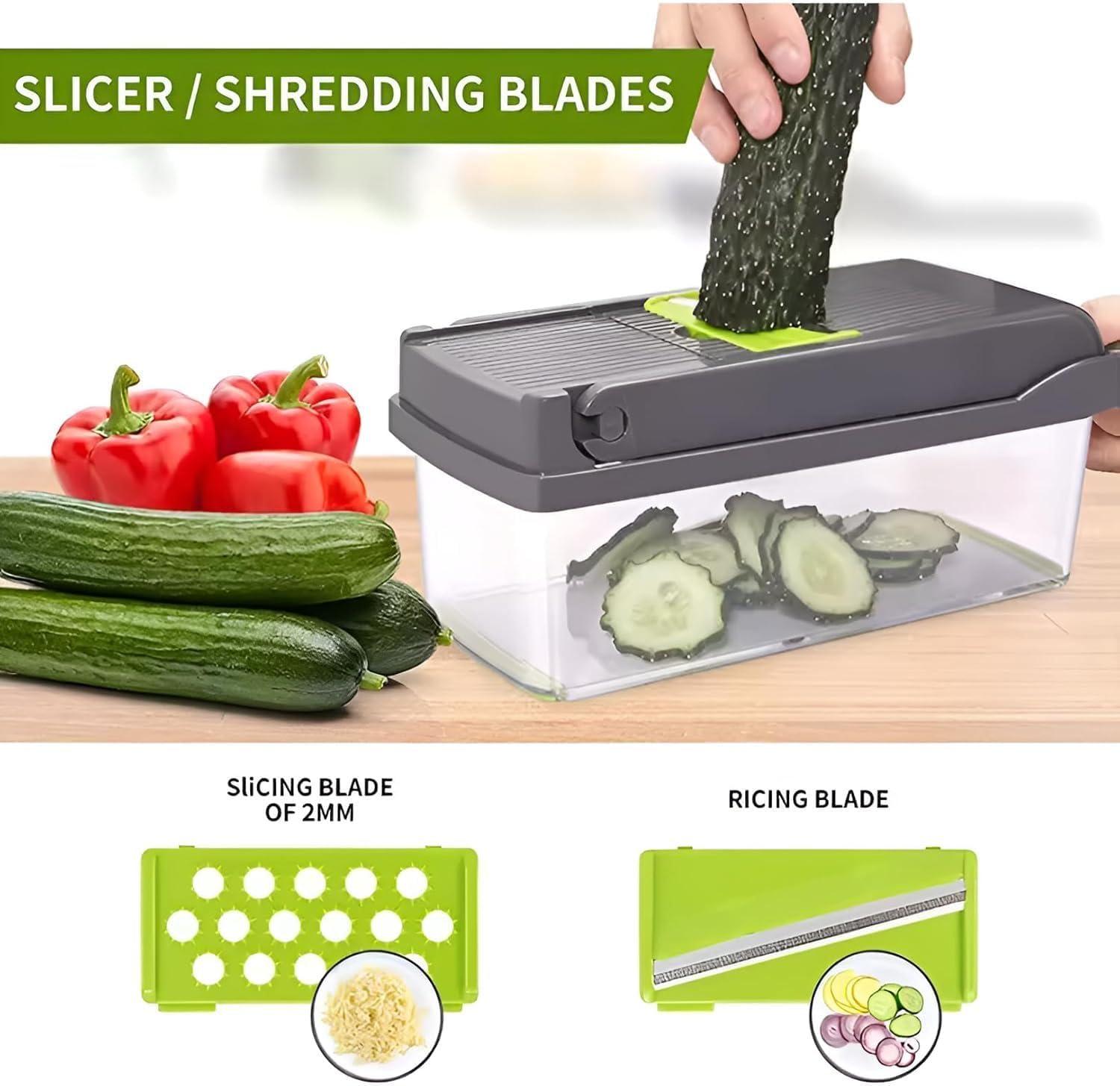 Vegetable Chopper,Pro Onion Chopper,14 in1 Multifunctional Food Chopper,Kitchen Veggie Chopper with 8 Blades,Vegetable Chopper With Container ,Vegetable Slicer Dicer Cutter,Salad,Garlic Chopper