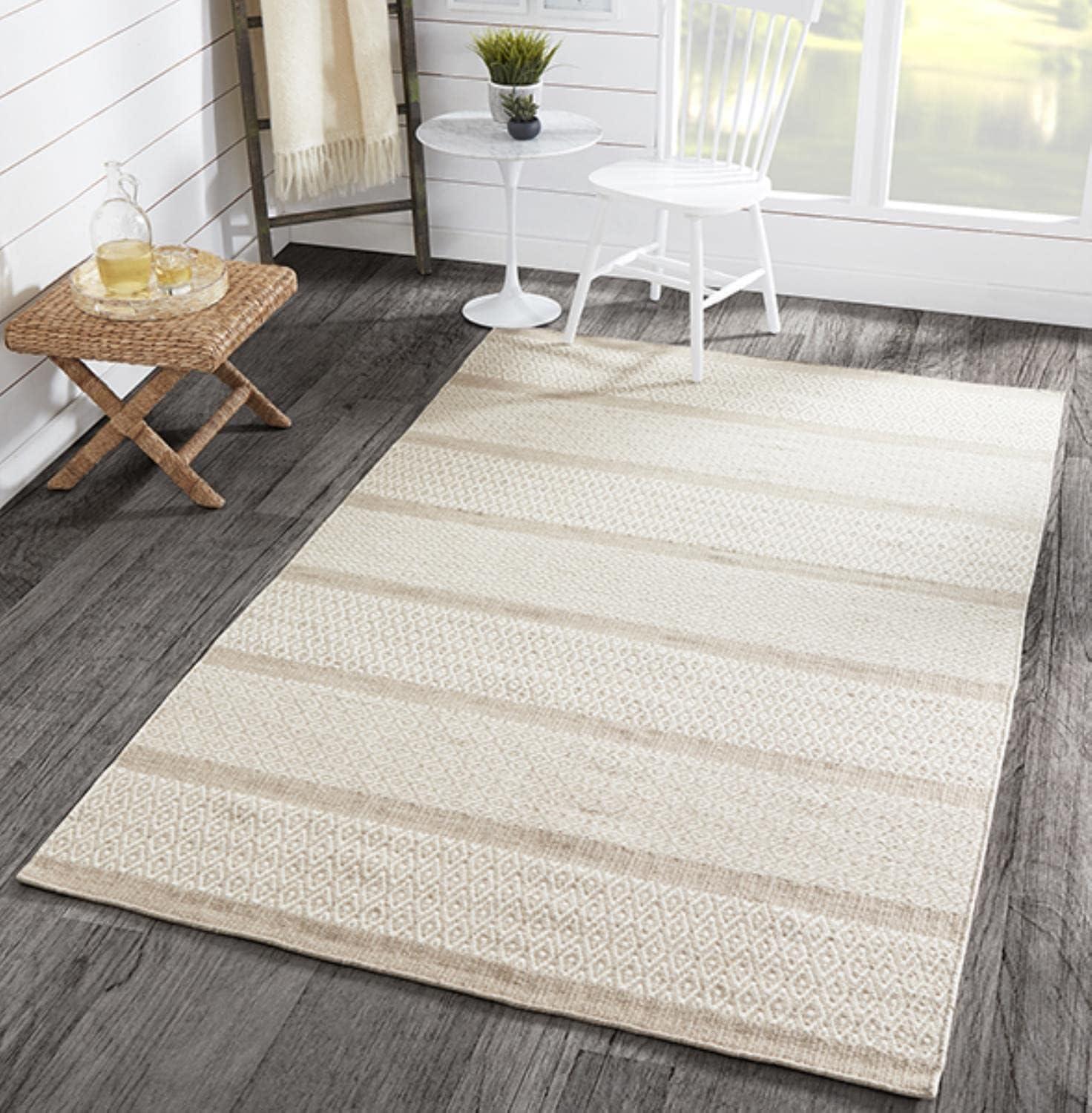 Beige and Brown Wool Flatweave Reversible 5' x 8' Rug