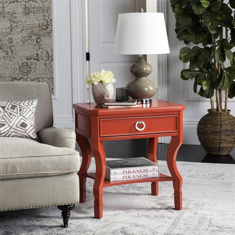 SAFAVIEH Alaia Modern Glam One Drawer Night Stand, Red