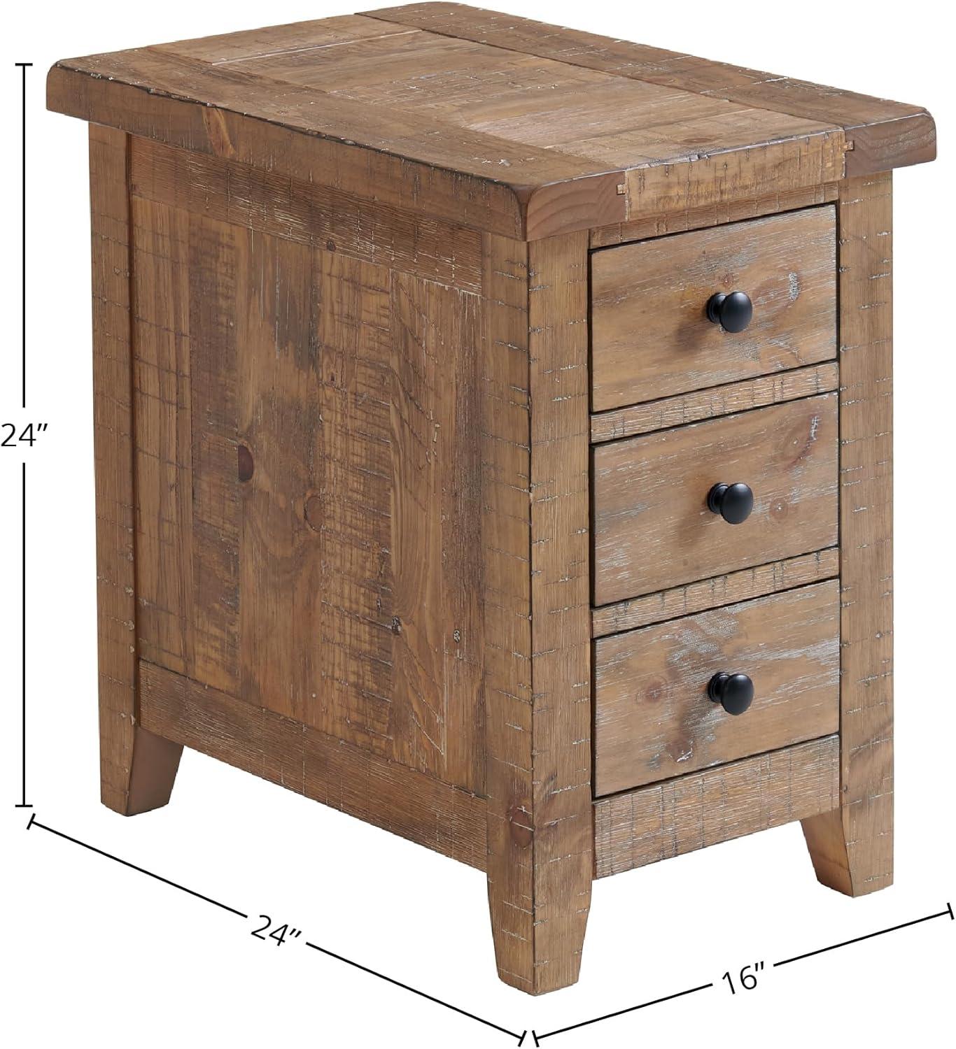 Highland Rustic Brown Pine 3-Drawer End Table