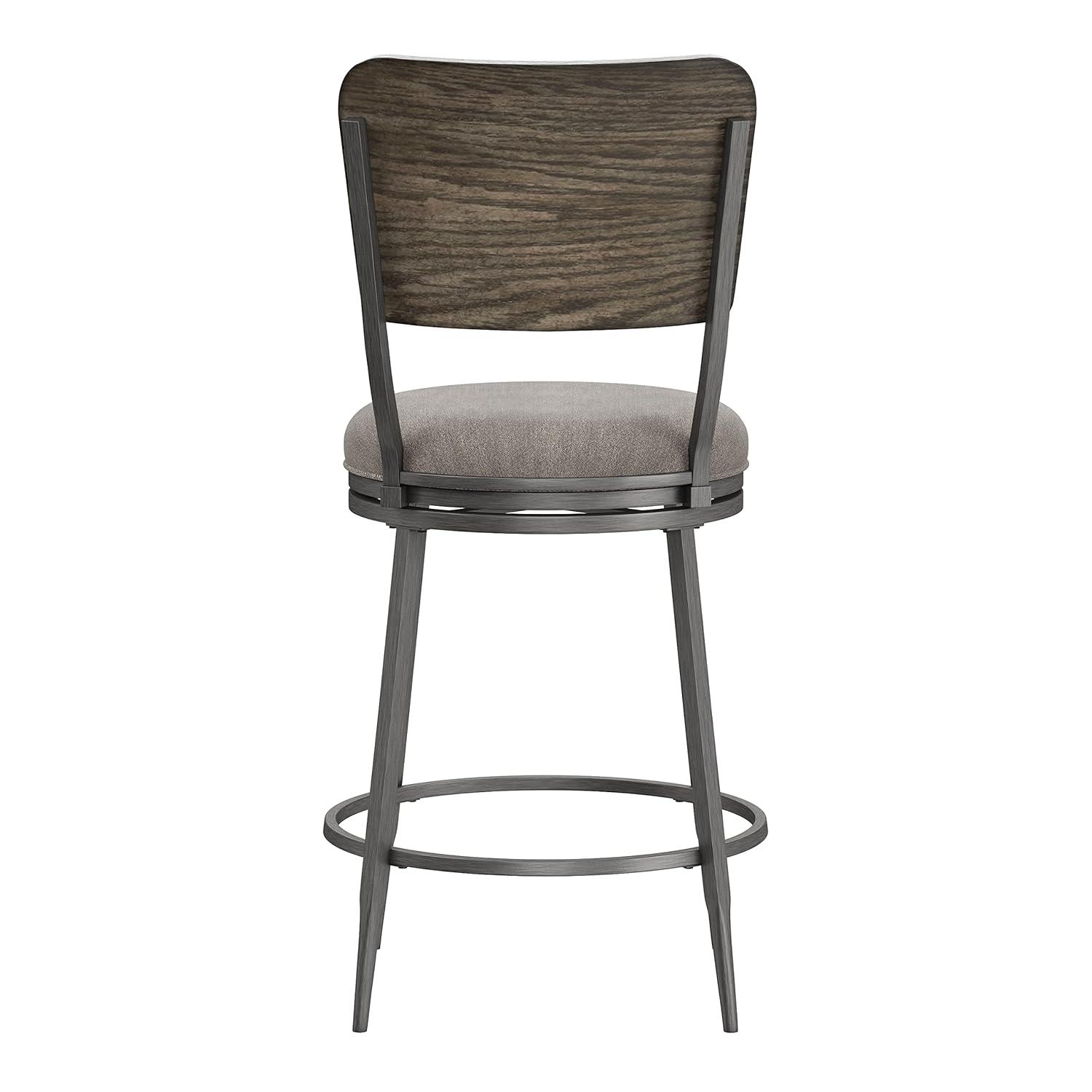 Hillsdale, Garren Metal Counter Height Swivel Stool with Wood Panel Back, Rubbed Pewter