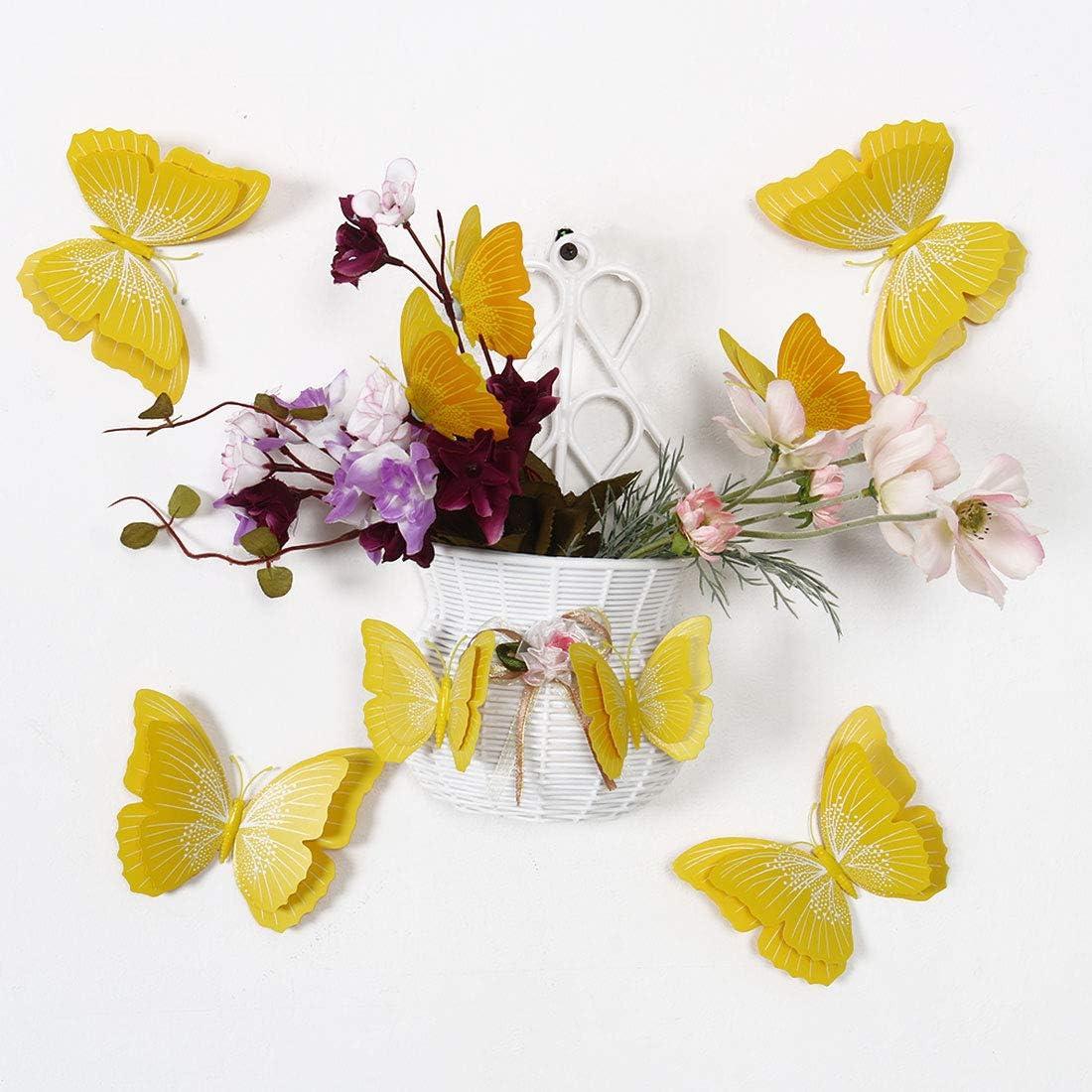 Unique Bargains Room 3D Butterfly Wall Stickers 12 Pcs Yellow