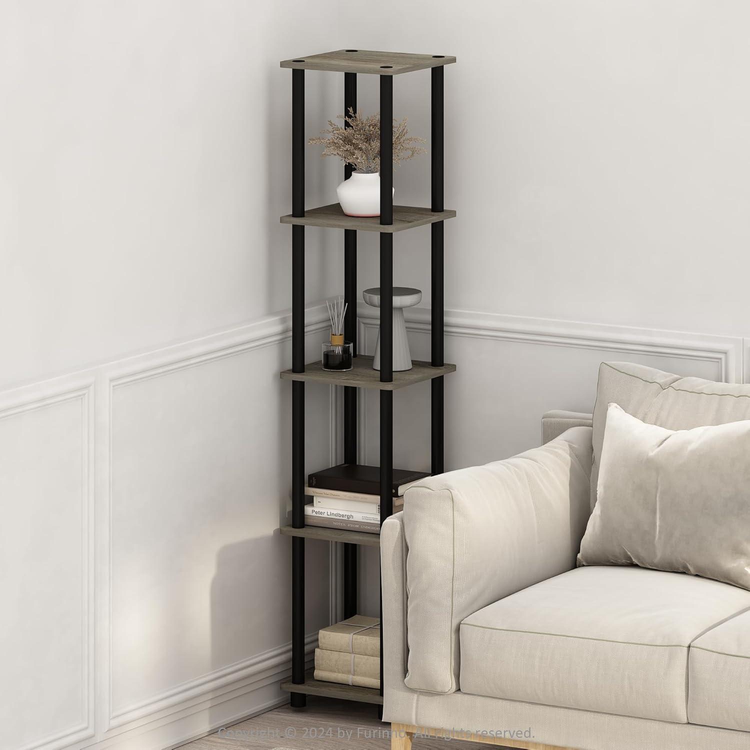 Furinno 5-Tier Corner Square Bookshelf Anti-Tipping Display Rack Shelf for Bathroom&Closet&Home Office&Living Room&Kitchen,French Oak/Black