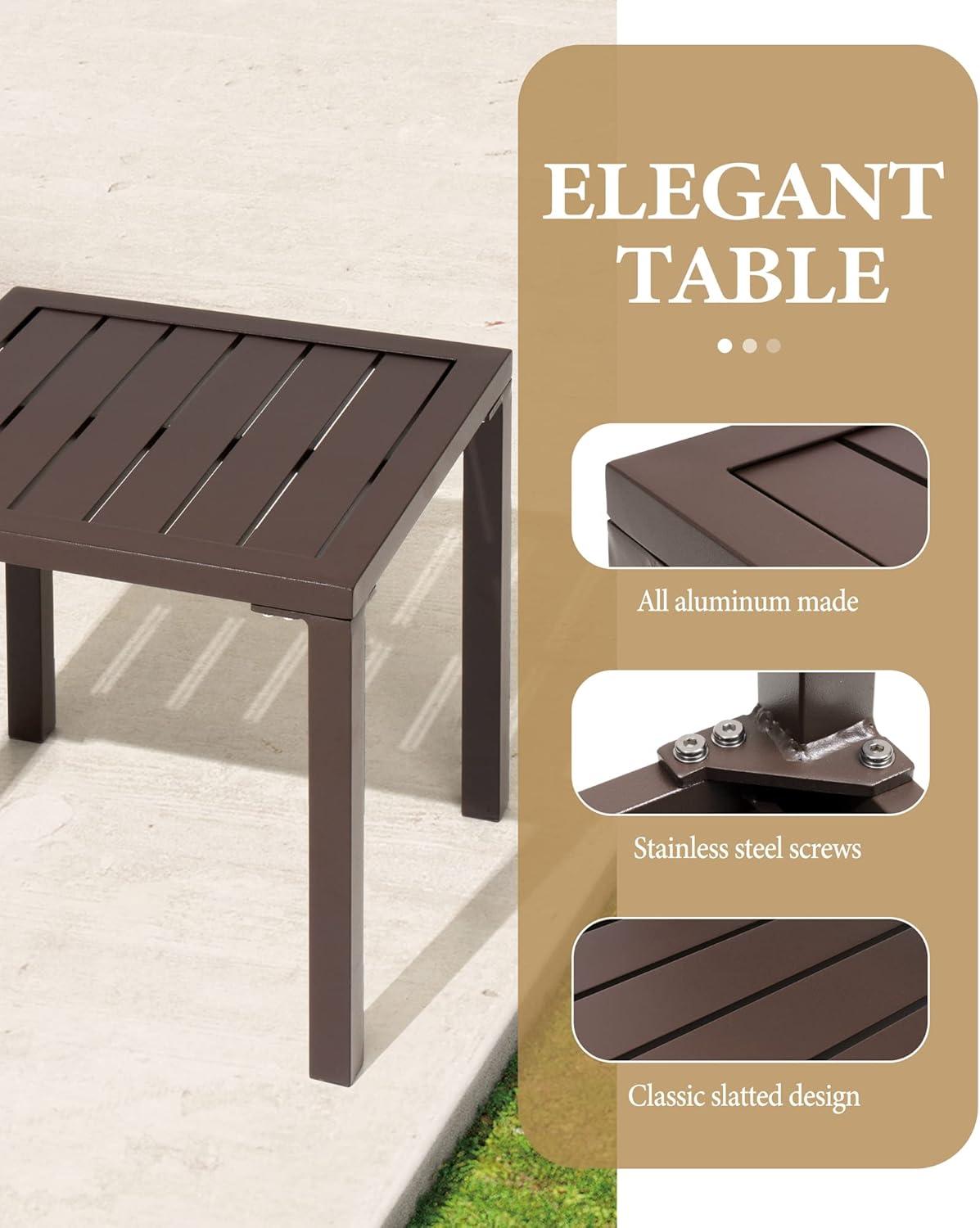 Crestlive Products Outdoor End Table Aluminum Square Patio Side Table - 15.7" L x 15.7" W x 15.9" H 1-Piece, Brown