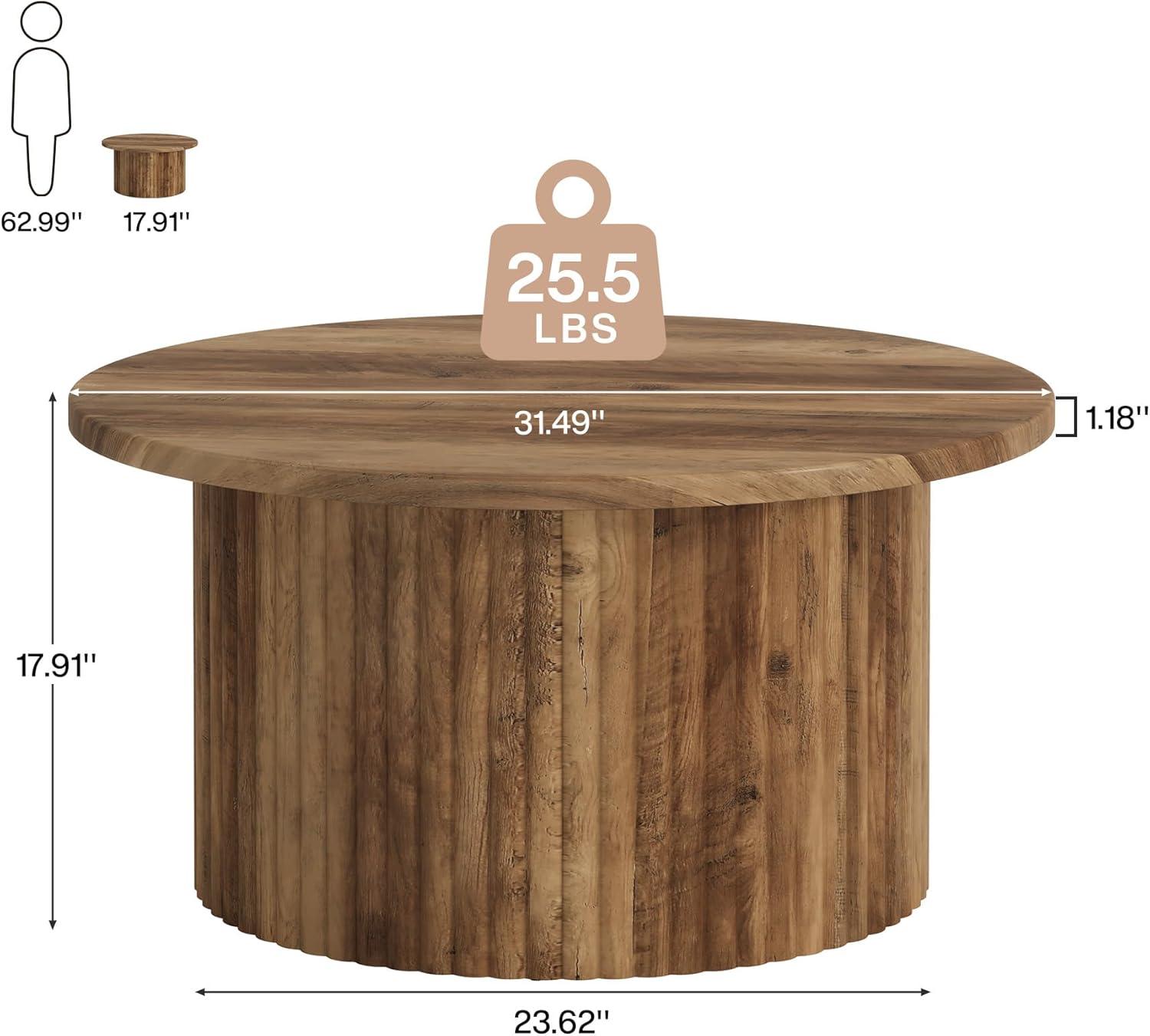 Resenkos Center Coffee Table, Living Room Table,31.5" Coffee Table, Farmhouse Circle Center Table Sofa Side Table Brown