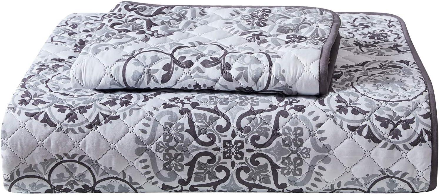 Mellanni Ultrasonic Quilted Coverlet Set, Twin, Rosette Gray, 2 Piece