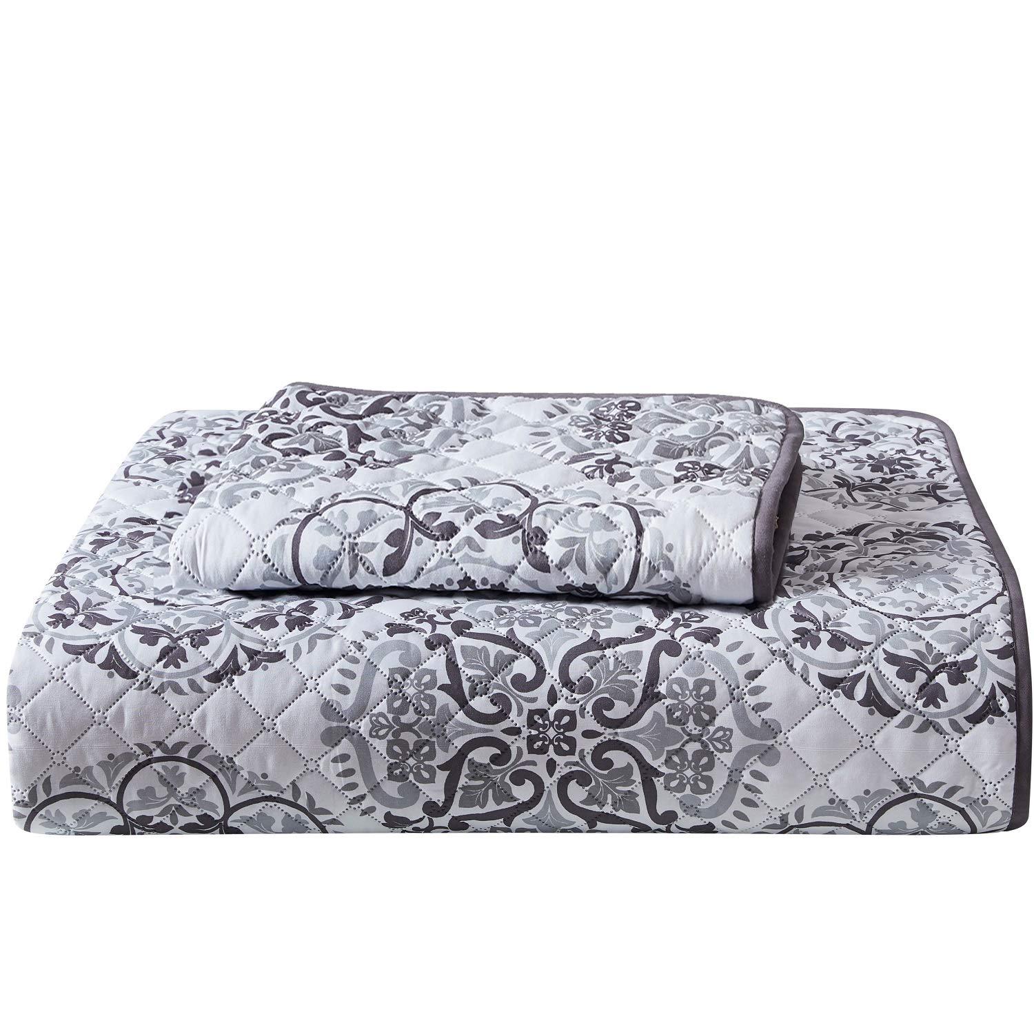 Mellanni Ultrasonic Quilted Coverlet Set, Twin, Rosette Gray, 2 Piece
