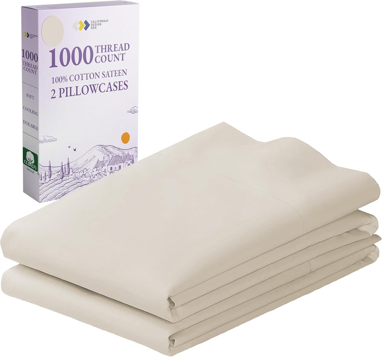 Luxury 1000 Thread Count Pillowcase Set, 100% Cotton Sateen by California Design Den